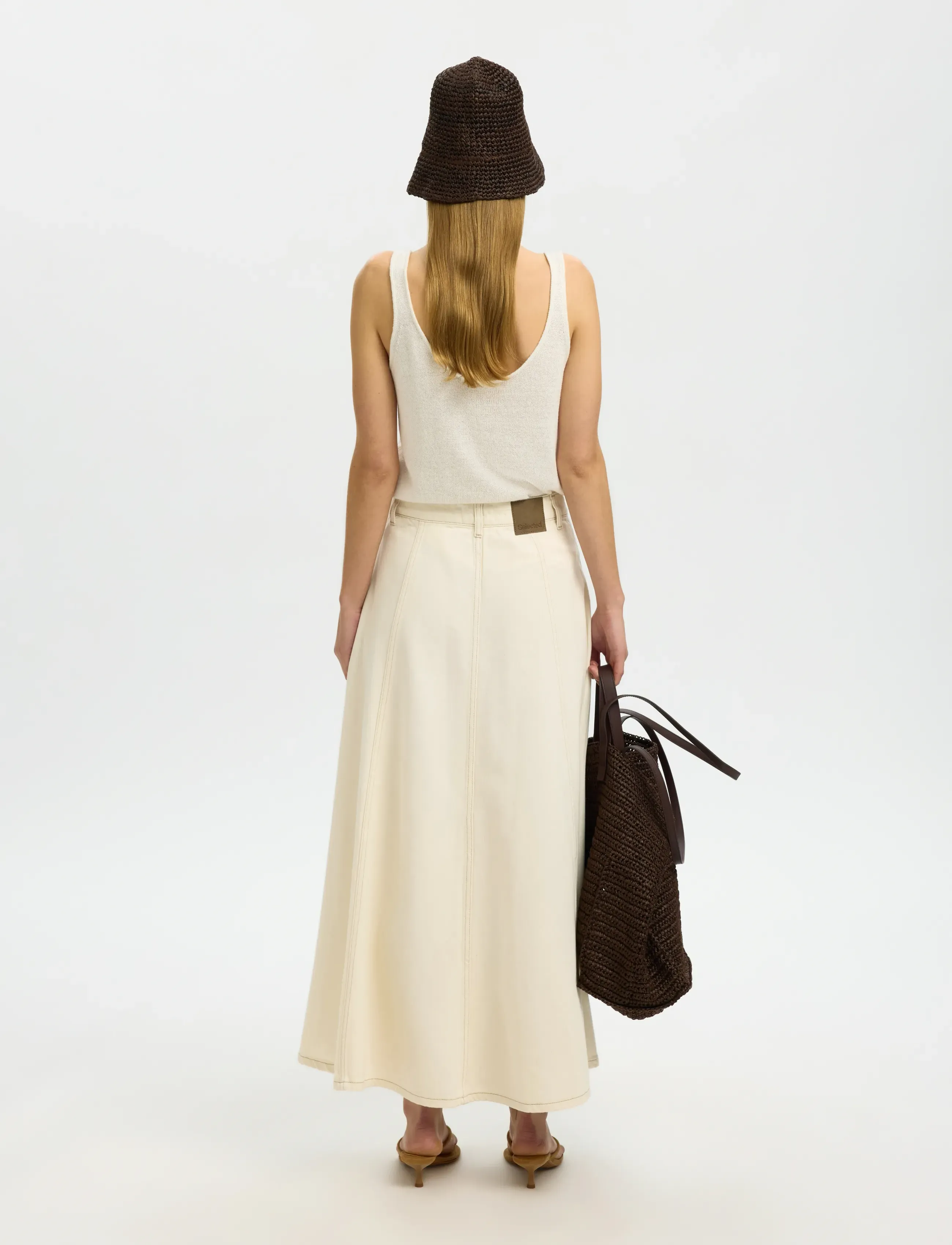 Selected - SLFTENNA HW LONG DENIM SKIRT - jeansröcke - egret - 2