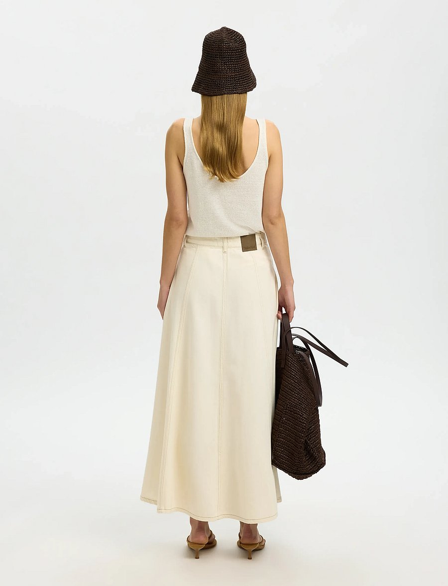 Selected - SLFTENNA HW LONG DENIM SKIRT - jeanskjolar - egret - 2