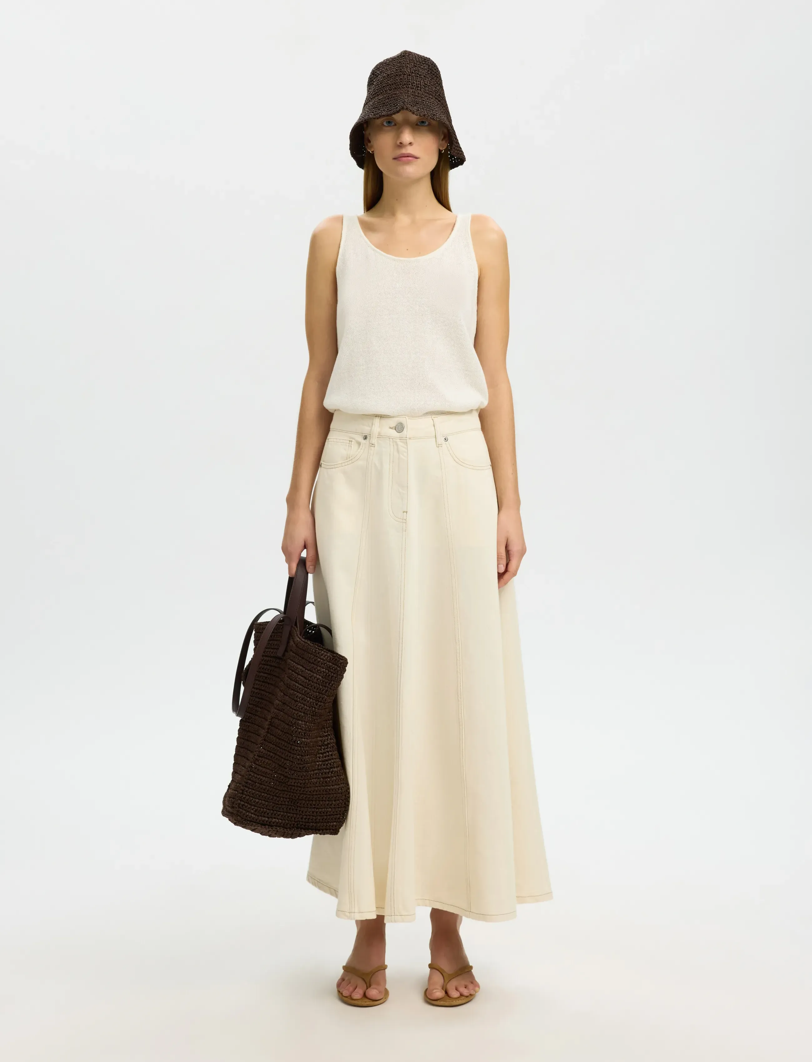 Selected - SLFTENNA HW LONG DENIM SKIRT - jeansröcke - egret - 3