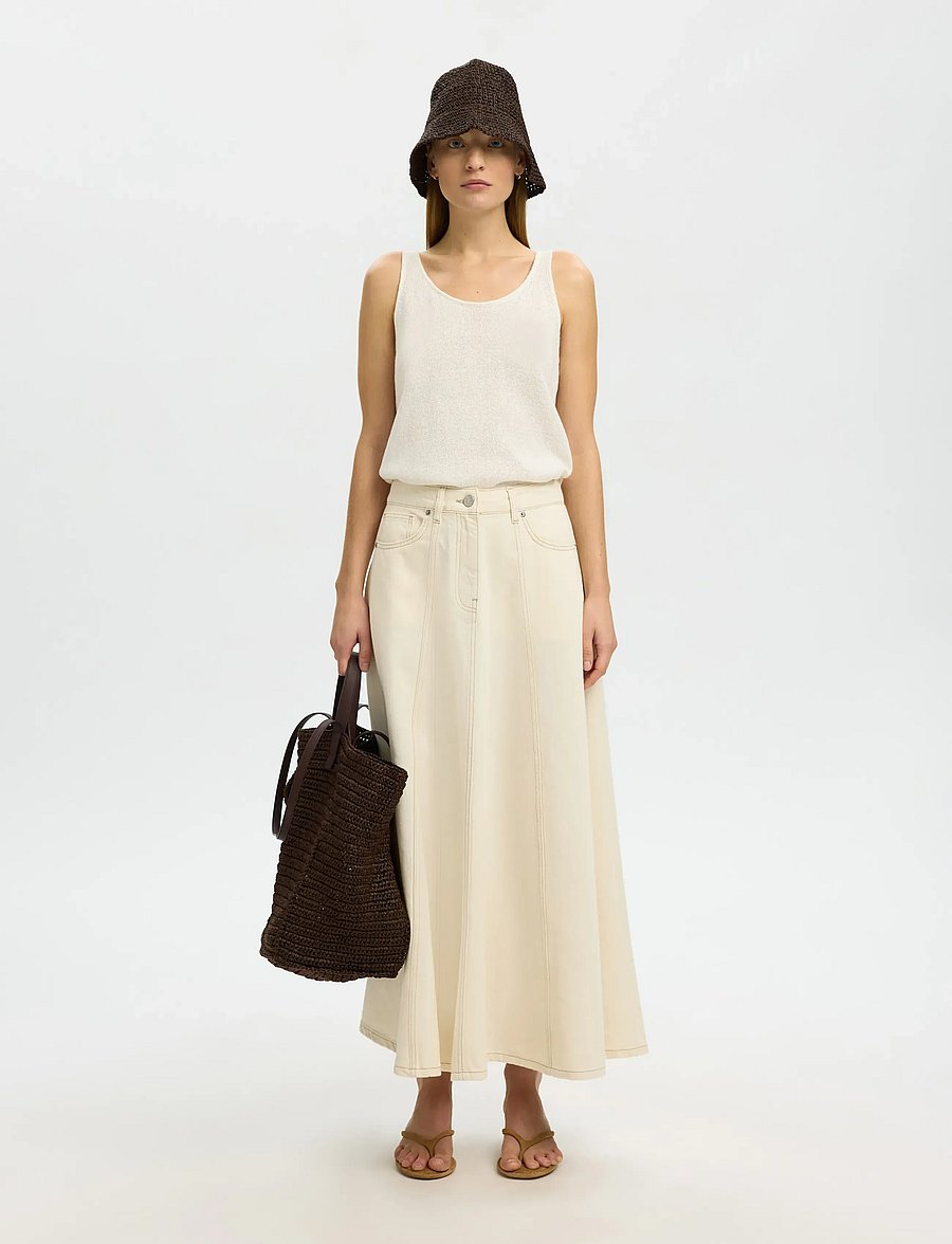 Selected - SLFTENNA HW LONG DENIM SKIRT - jeanskjolar - egret - 3
