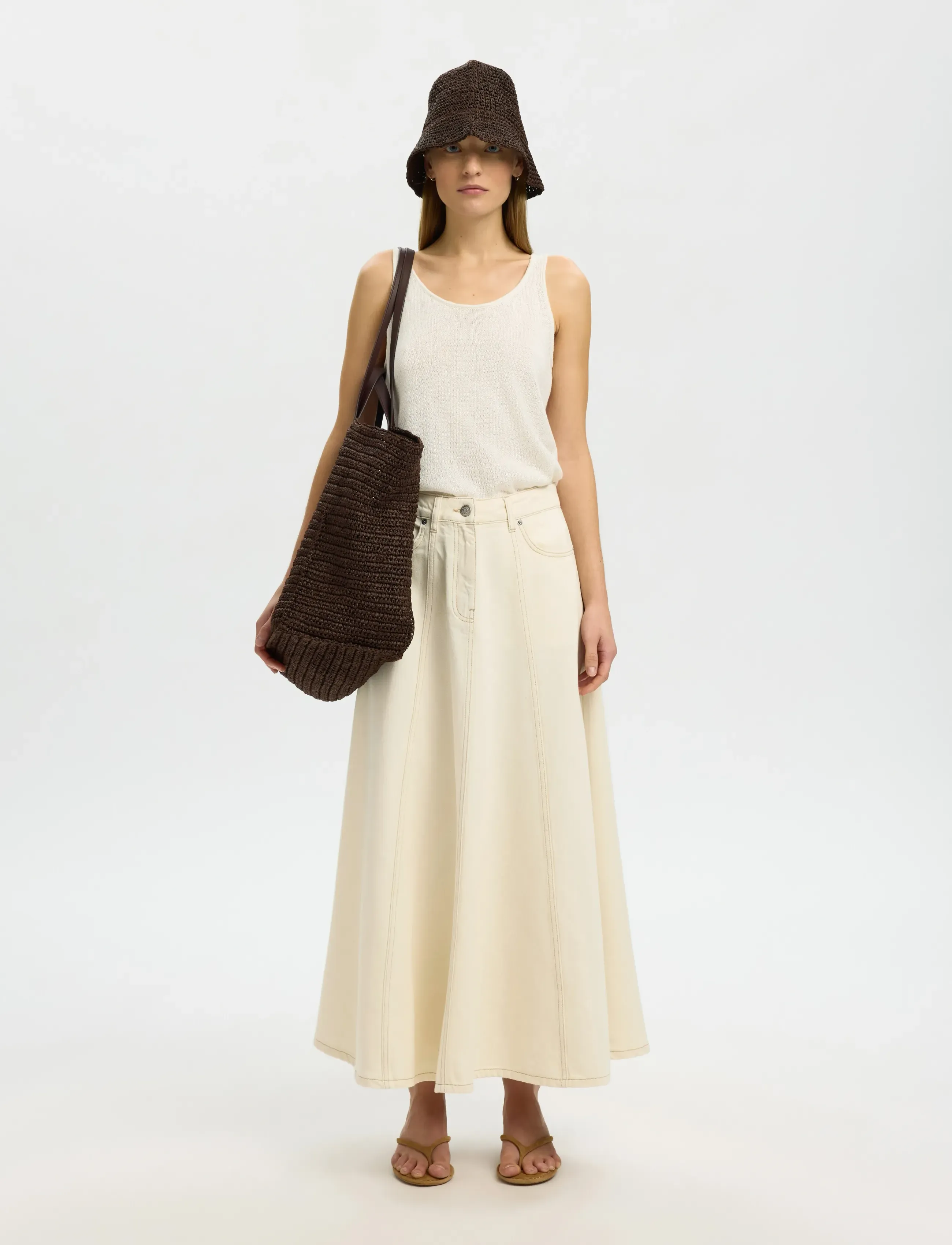 Selected - SLFTENNA HW LONG DENIM SKIRT - jeansröcke - egret - 5