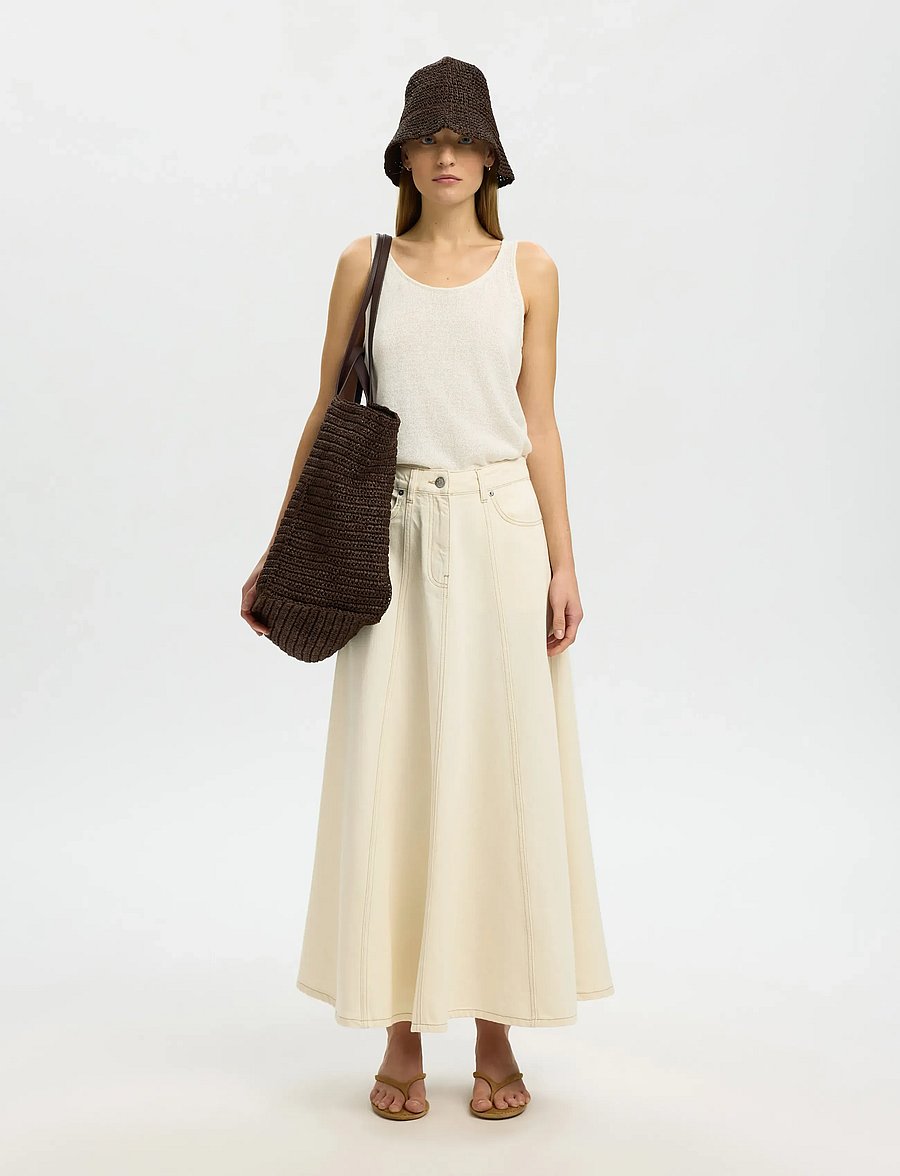 Selected - SLFTENNA HW LONG DENIM SKIRT - jeanskjolar - egret - 5