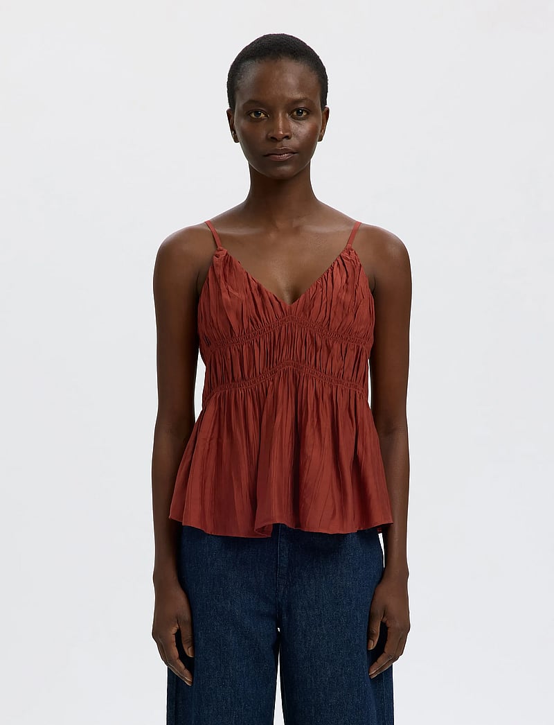 Selected - SLFJACKIE STRAP TOP B - Ærmeløse bluser - cherry mahogany - 0