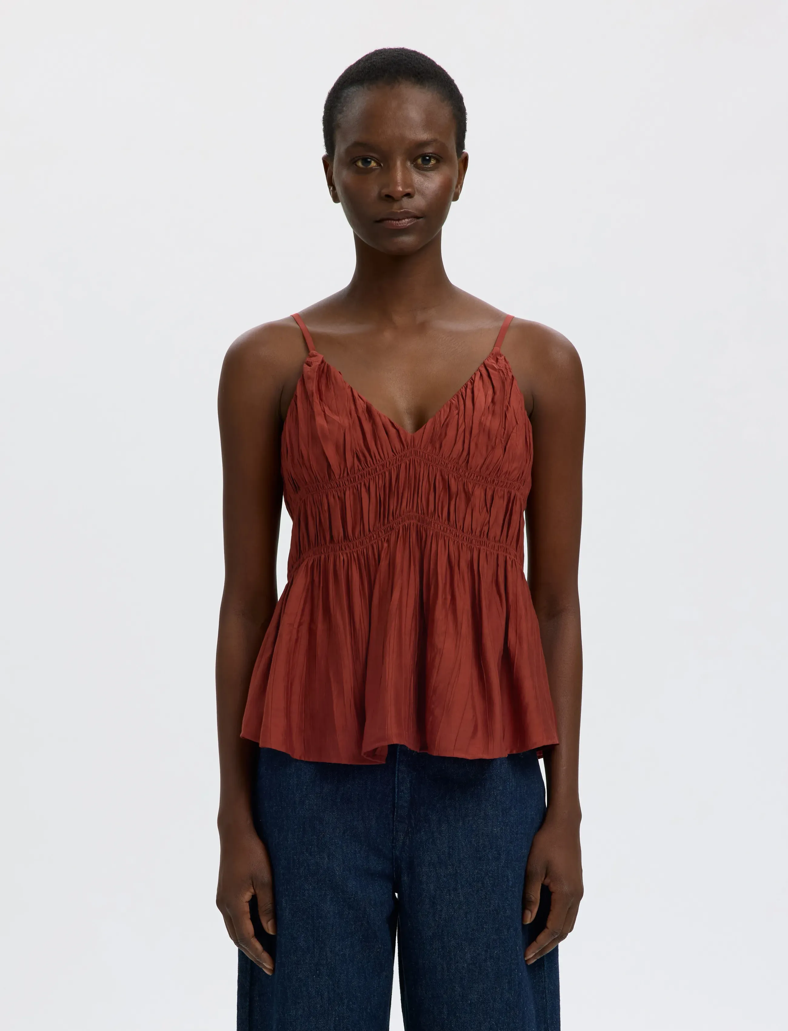 Selected - SLFJACKIE STRAP TOP B - blouses sans manches - cherry mahogany - 0