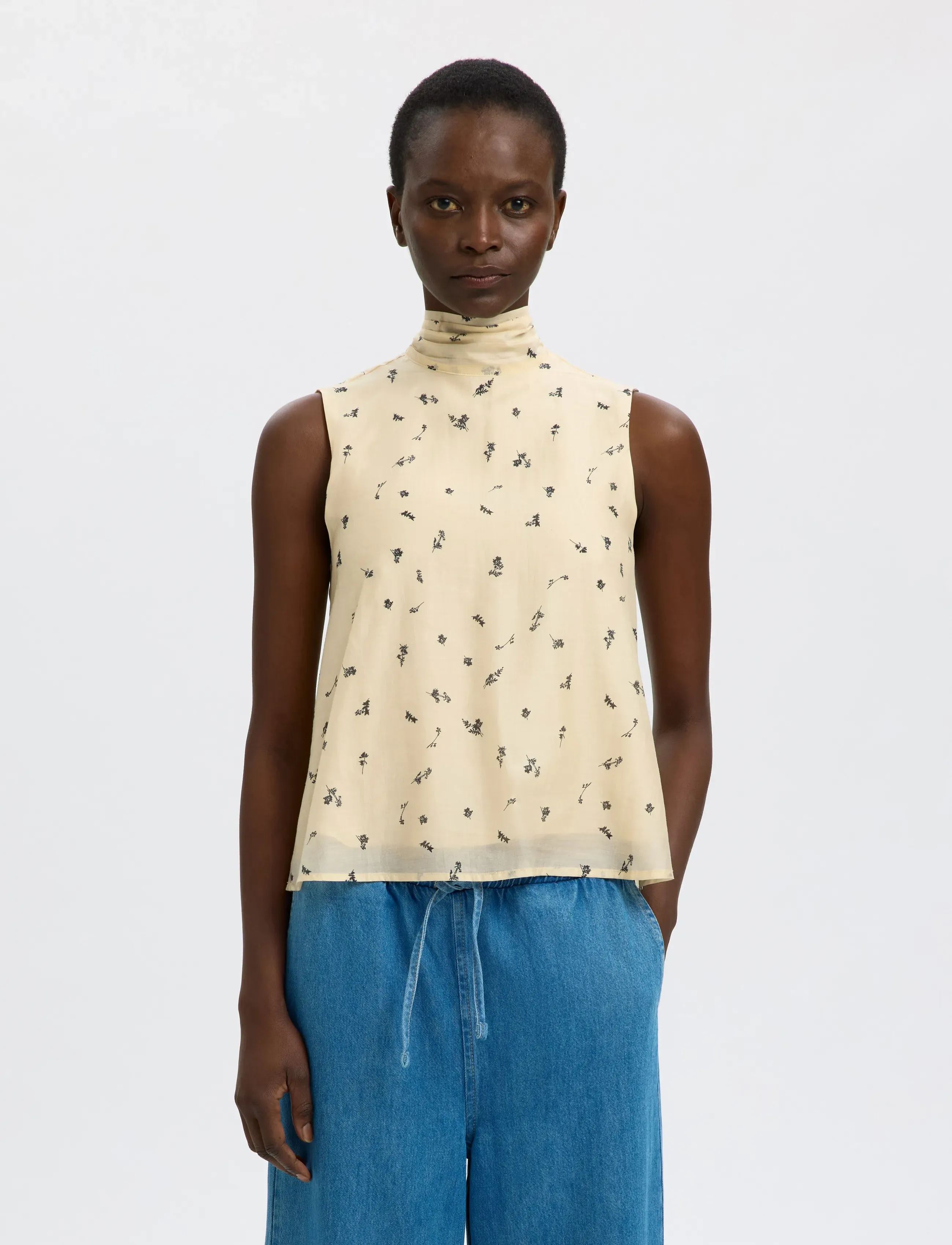 Selected SLFIRIS SL TIE TOP B - Ærmeløse bluser - ANGORA / cream