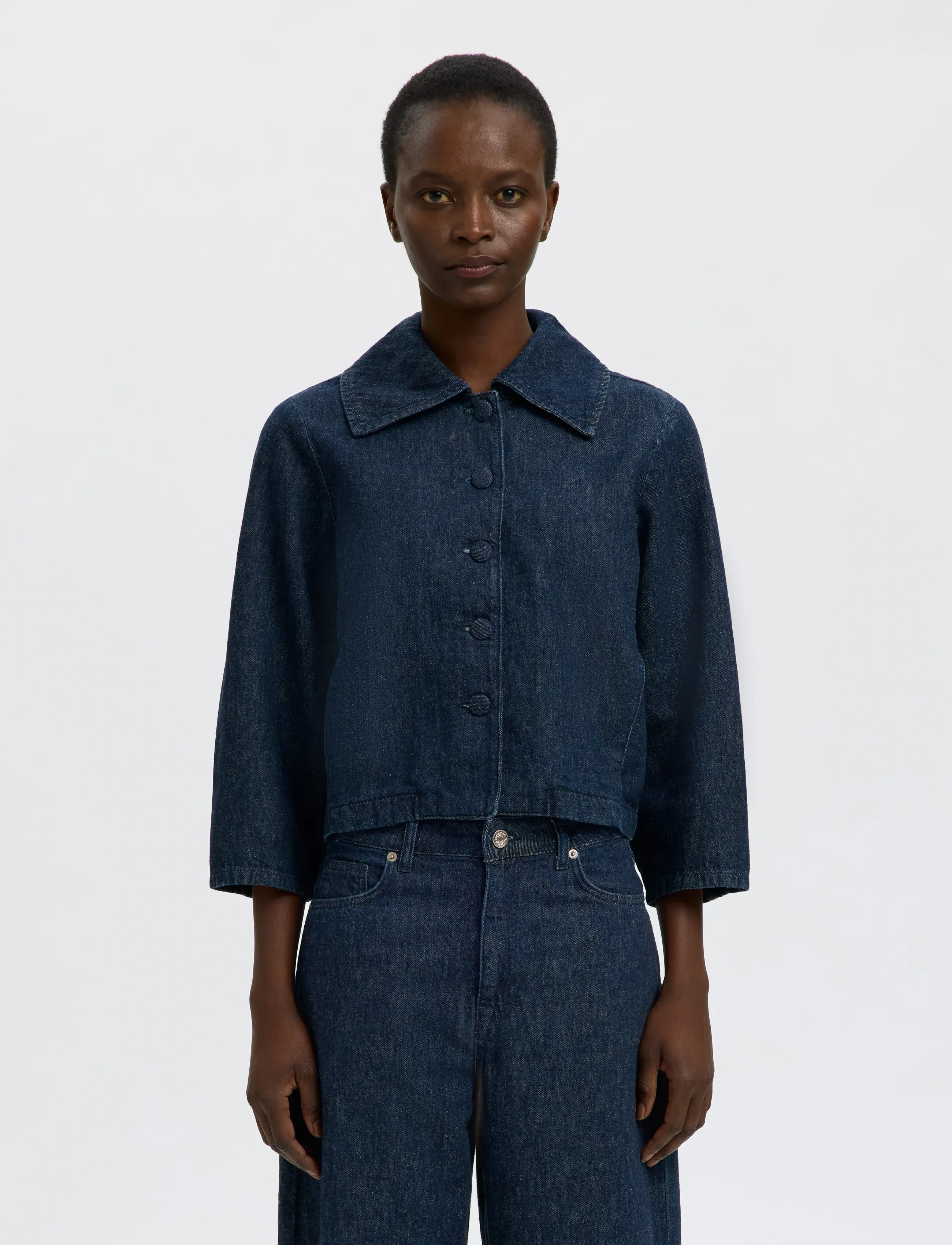Selected SLFRELAXED HANNY 3/4 DENIM JACKET - Jacken - DARK BLUE DENIM / navy