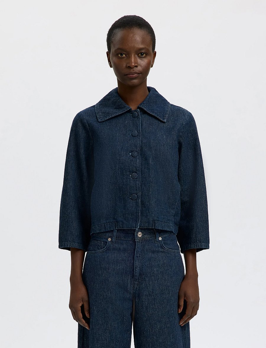 Selected - SLFRELAXED HANNY 3/4 DENIM JACKET - frühlingsjacken - dark blue denim - 0