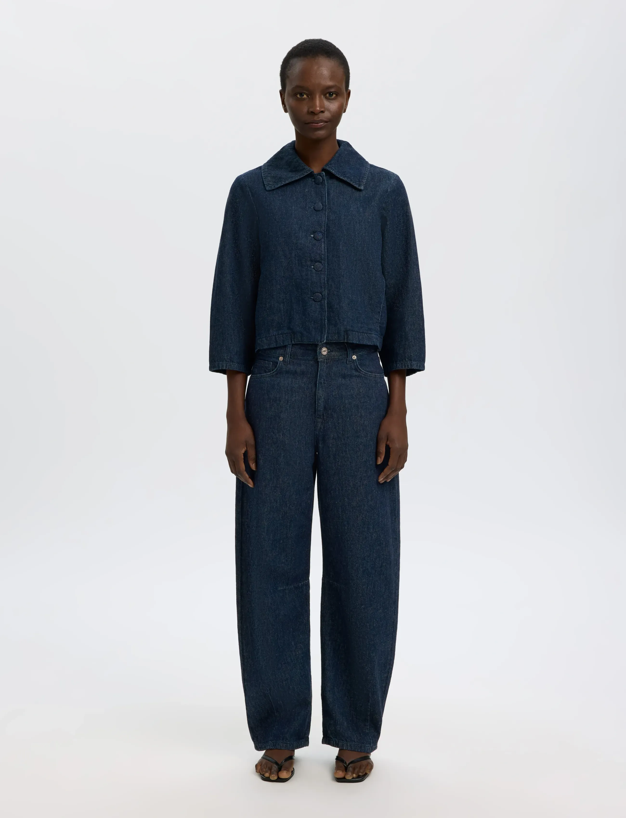 Selected - SLFRELAXED HANNY 3/4 DENIM JACKET - frühlingsjacken - dark blue denim - 3