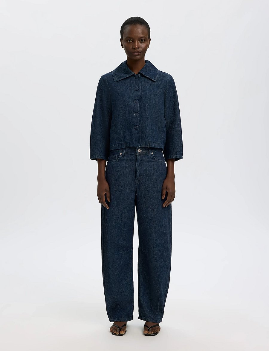 Selected - SLFRELAXED HANNY 3/4 DENIM JACKET - frühlingsjacken - dark blue denim - 3