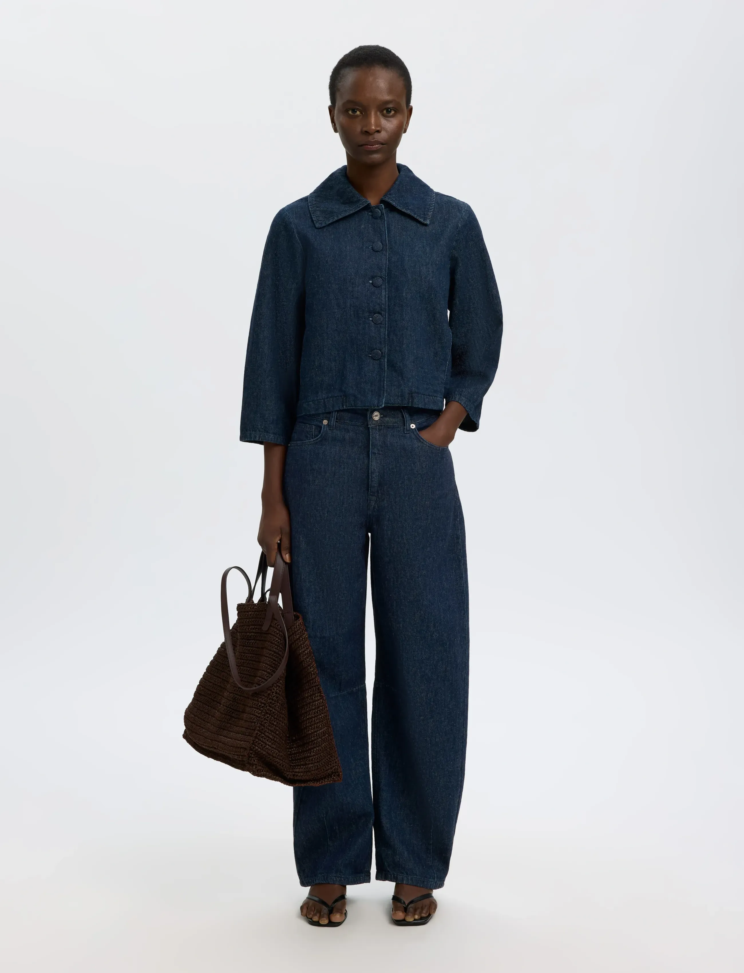 Selected - SLFRELAXED HANNY 3/4 DENIM JACKET - frühlingsjacken - dark blue denim - 5