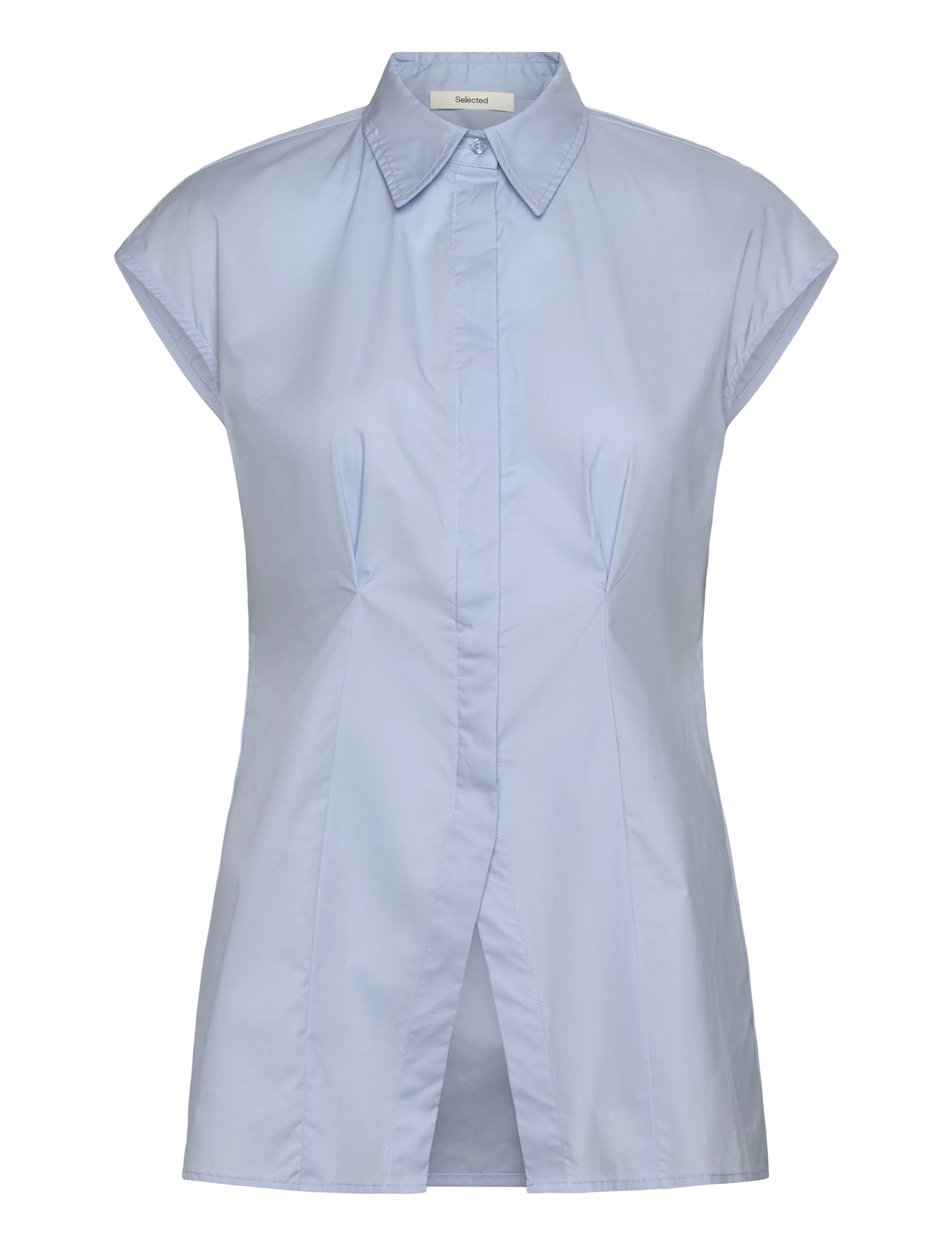 Selected Slfdelia-Fina Slim Ss Shirt Ex, 34, Blue, Skjorter > Kortærmede, Dame