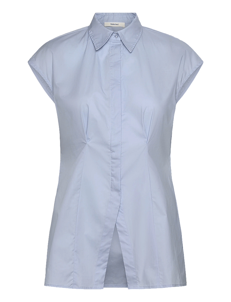 Selected - SLFDELIA-FINA SLIM SS SHIRT EX - kurzärmlige hemden - cashmere blue - 0