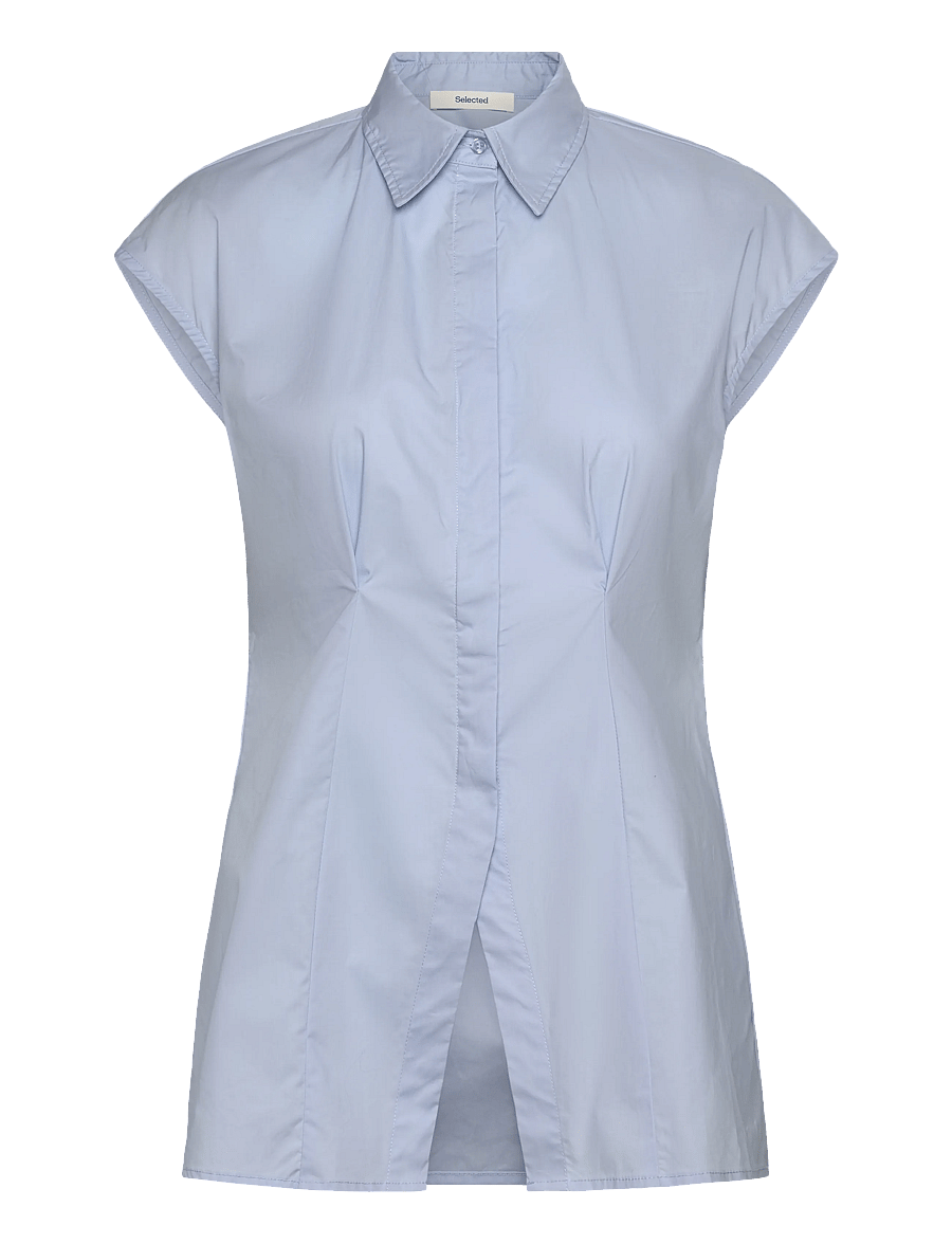 Selected - SLFDELIA-FINA SLIM SS SHIRT EX - kurzärmlige hemden - cashmere blue - 0