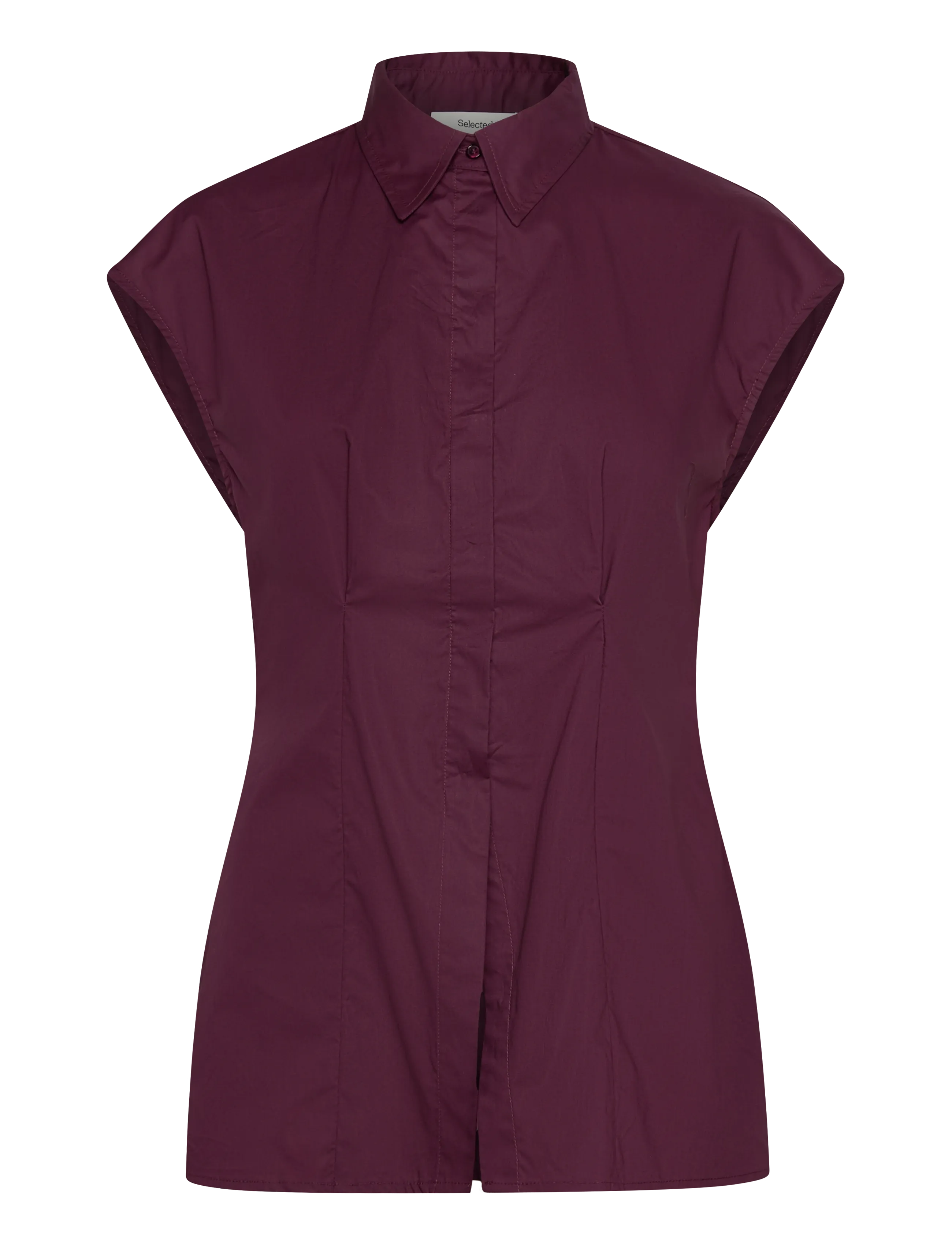 Selected Slfdelia-Fina Slim Ss Shirt Ex, 38, Burgundy, Skjorter > Kortærmede, Dame