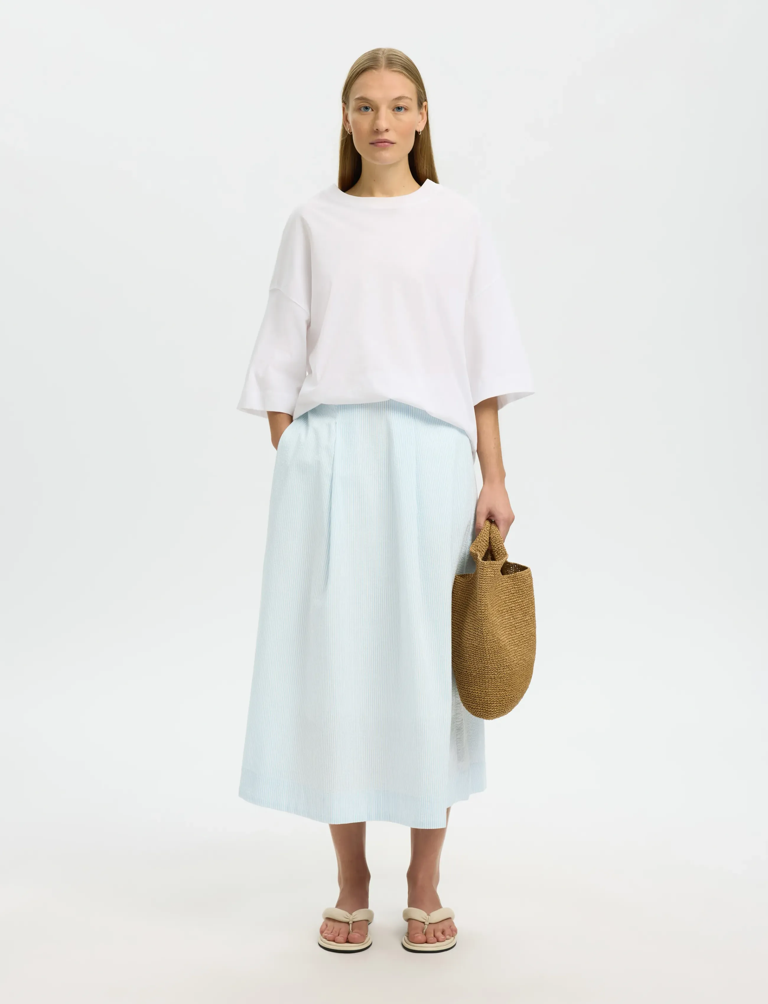 Selected - SLFHANNAH HW MIDI SKIRT B - faltenröcke - cashmere blue - 5