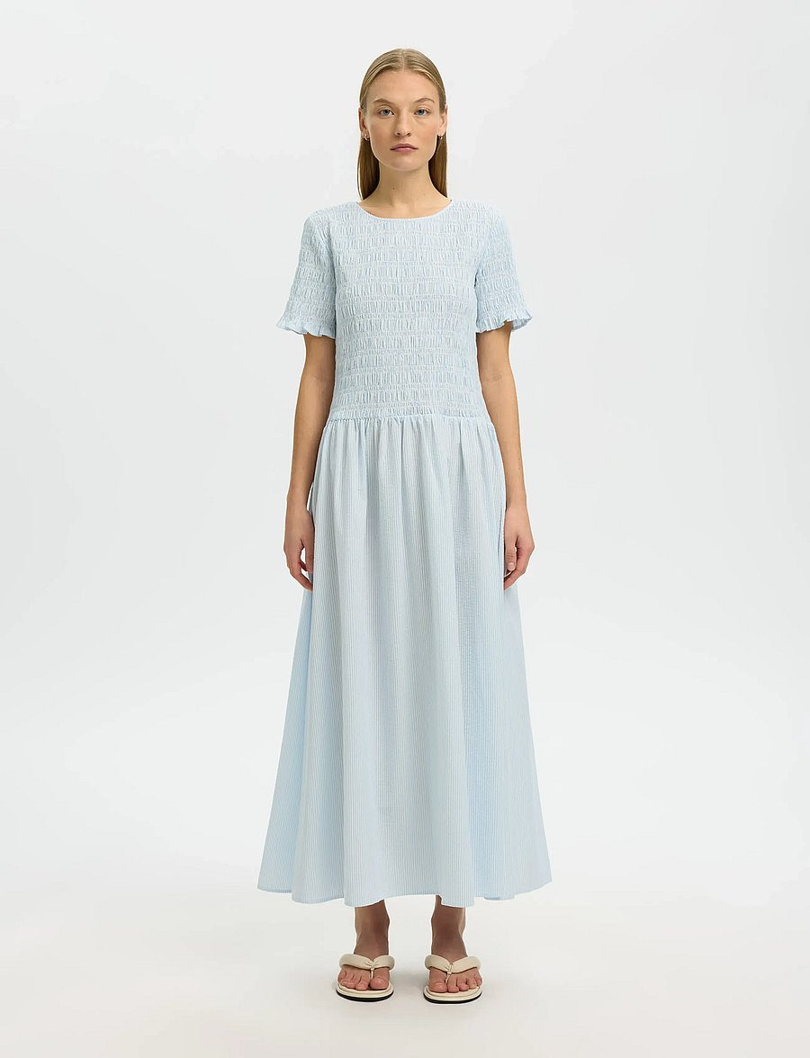 Selected - SLFHANNAH REGULAR SS ANKLE DRESS B - vasarinės suknelės - cashmere blue - 0