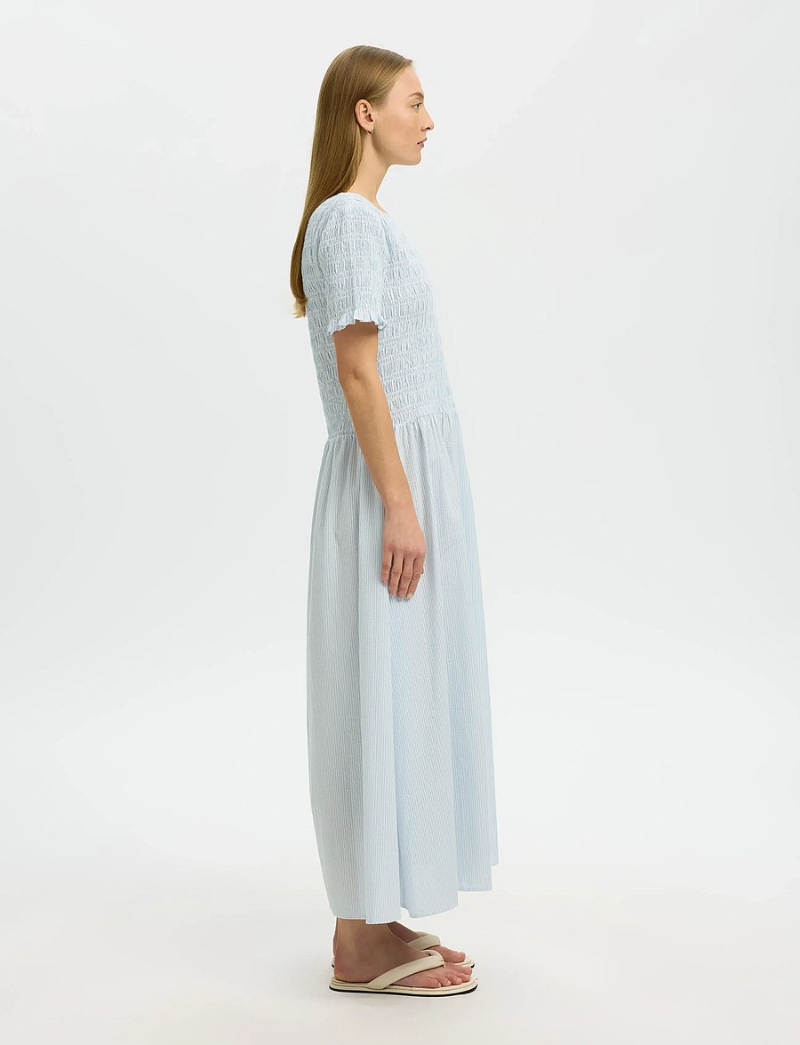 Selected - SLFHANNAH REGULAR SS ANKLE DRESS B - vasarinės suknelės - cashmere blue - 4