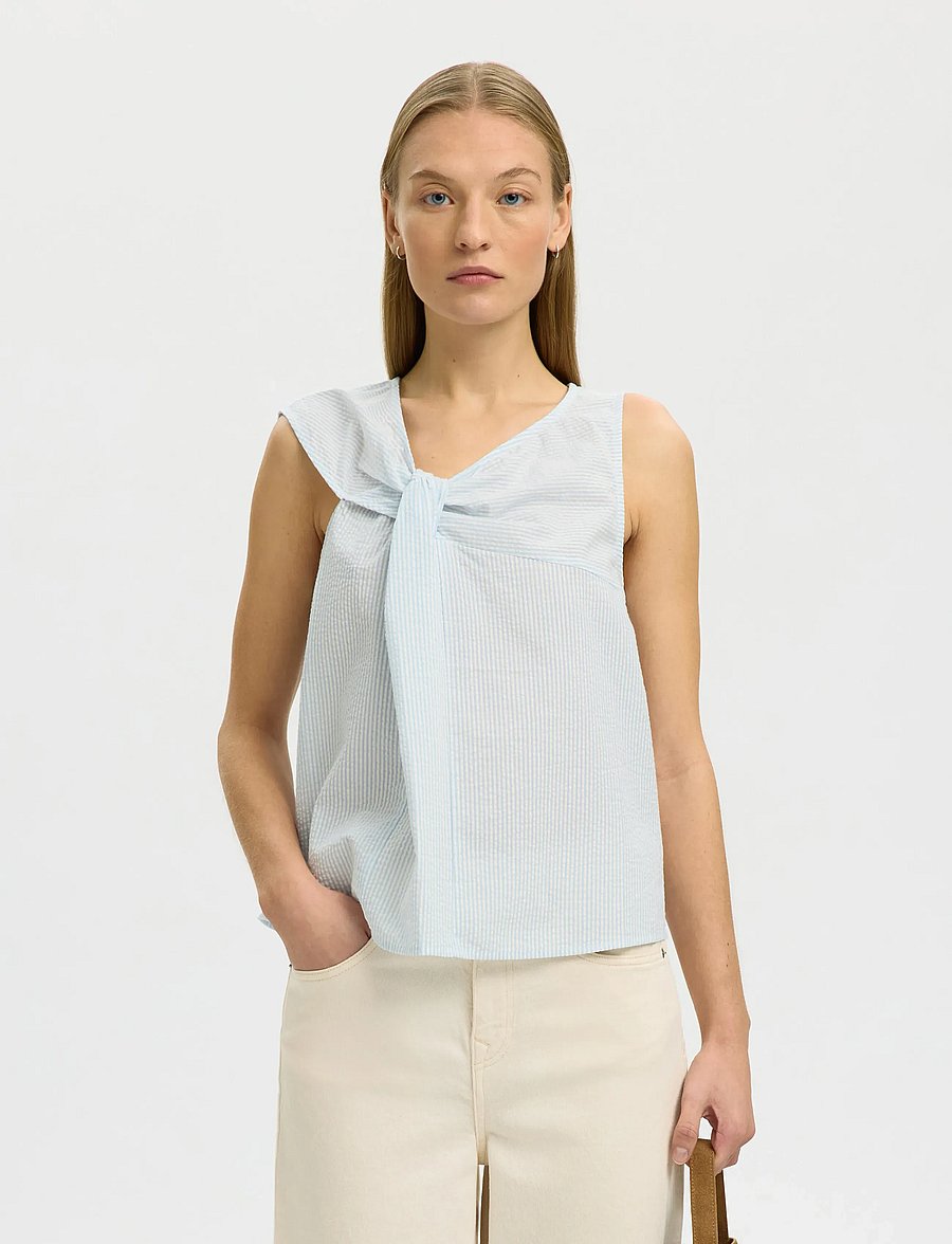 Selected - SLFHANNAH SL TWIST TOP - topy bez rękawów - cashmere blue - 0