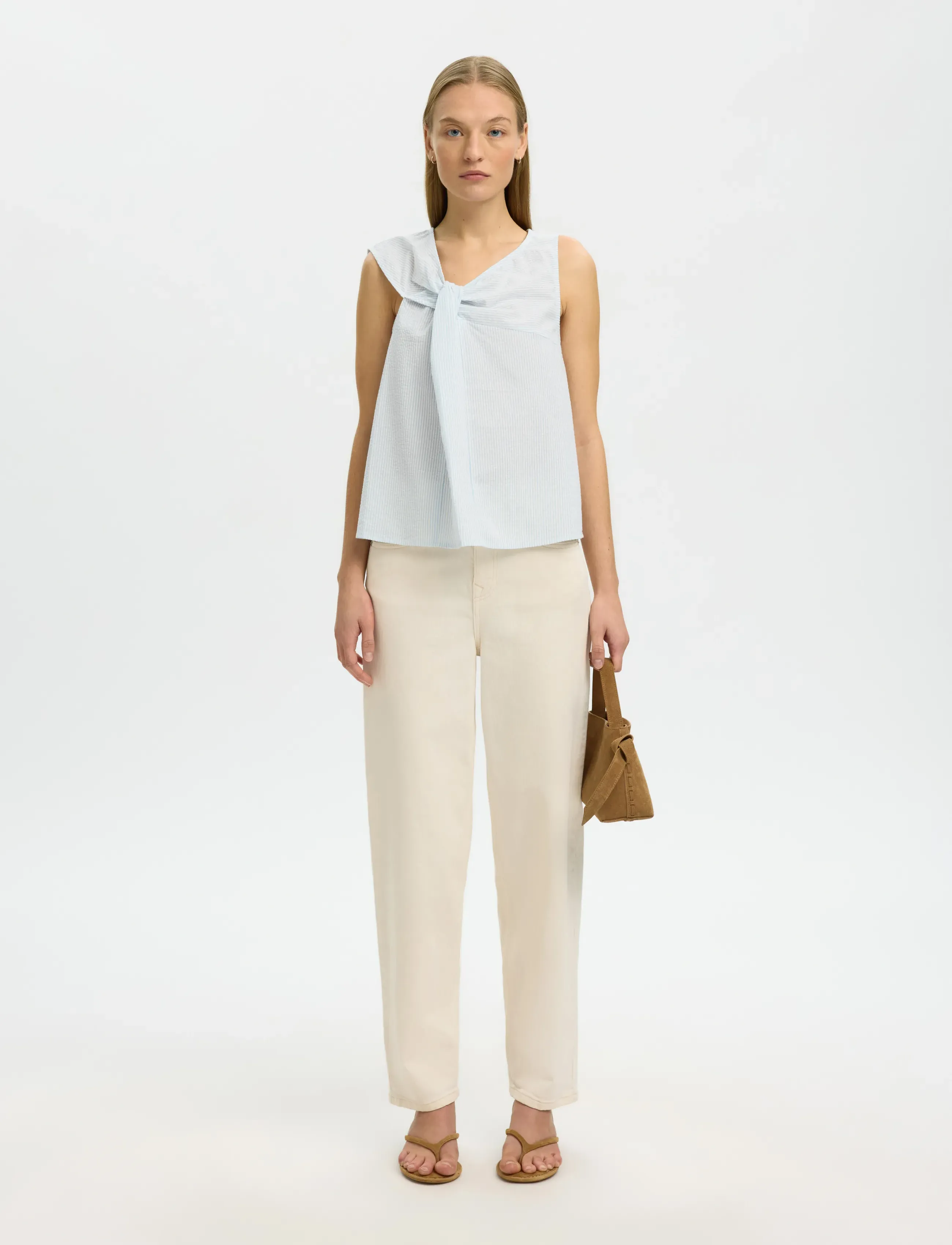 Selected - SLFHANNAH SL TWIST TOP - topy bez rękawów - cashmere blue - 3
