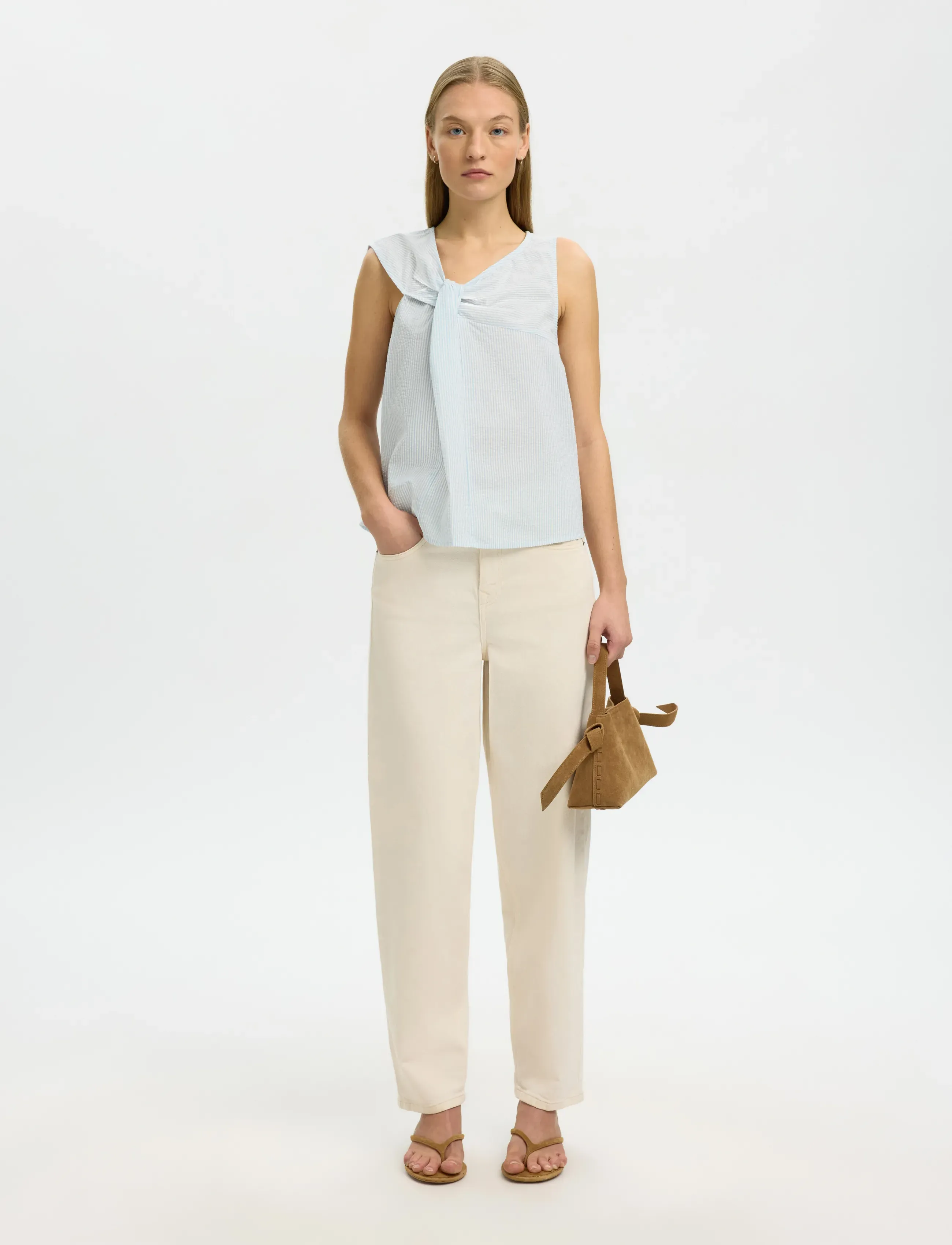Selected - SLFHANNAH SL TWIST TOP - topy bez rękawów - cashmere blue - 4