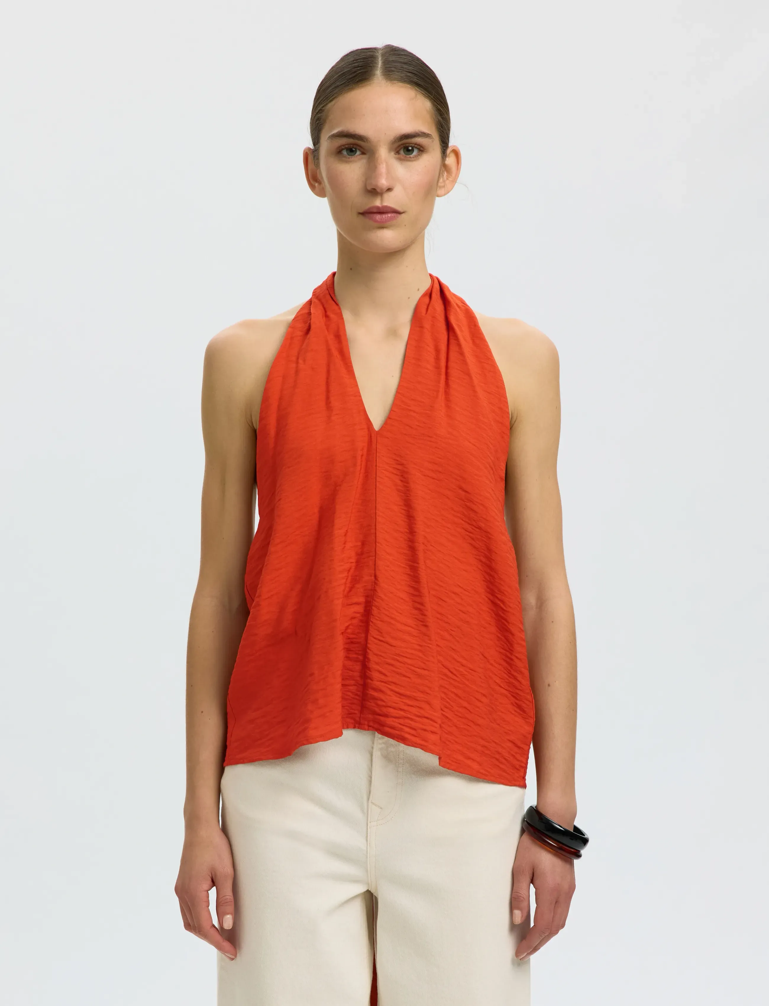 Selected SLFLISA SL HALTERNECK TOP B - T-skjorter & Topper - POTTERS CLAY / orange