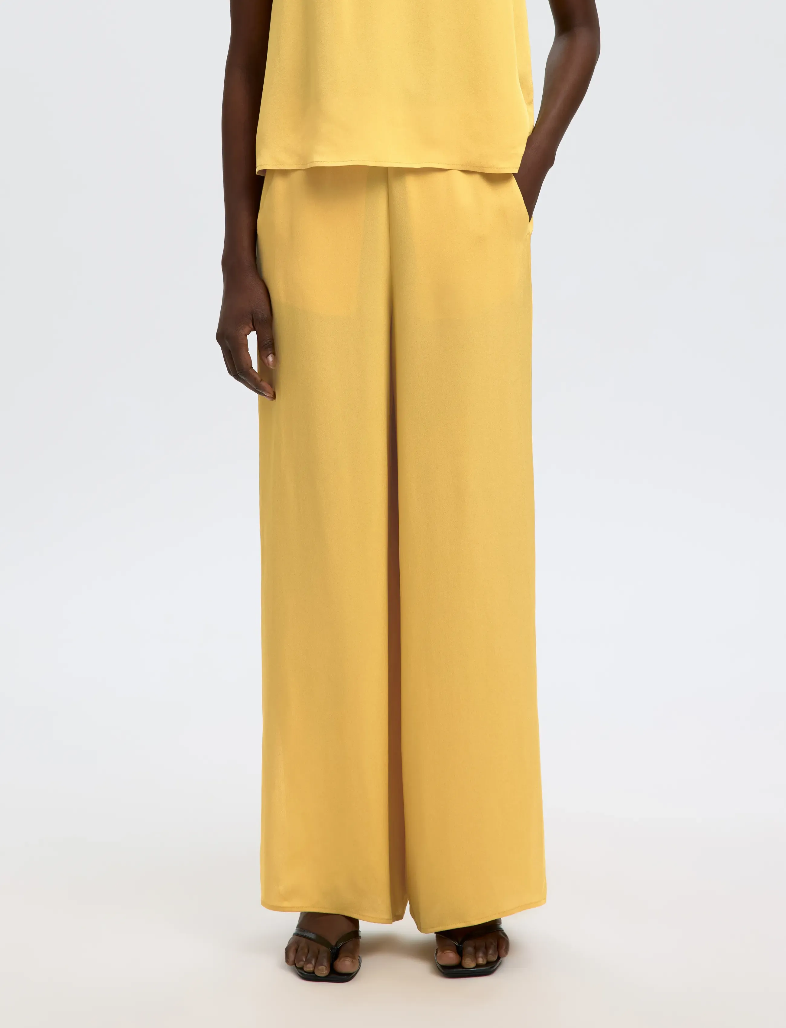 Selected Slflaura Hw Slit Pant B, Kvinder, Højtaljede Slidsbukser, Gul, Str: 34