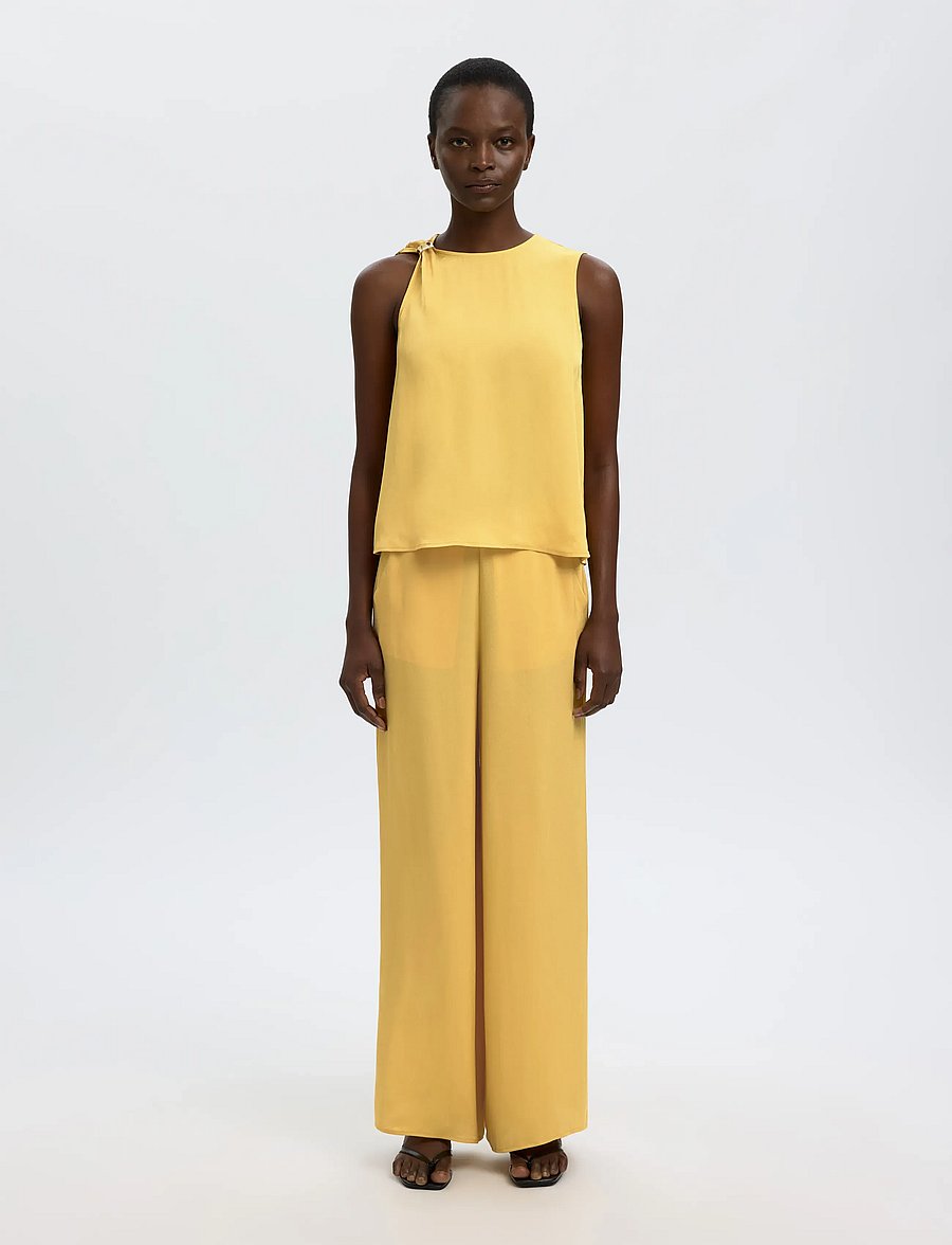 Selected - SLFLAURA HW SLIT PANT B - hose mit geradem bein - ochre - 3