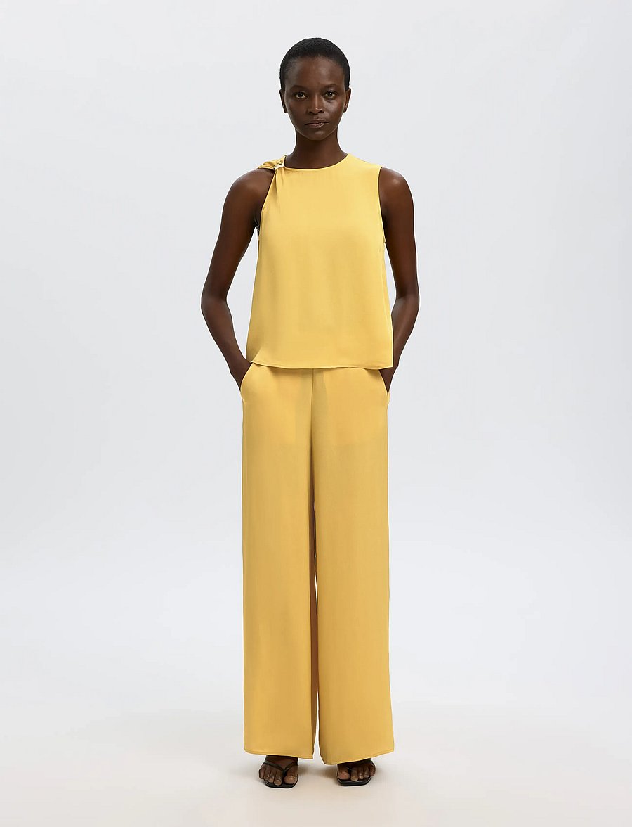 Selected - SLFLAURA HW SLIT PANT B - hose mit geradem bein - ochre - 5