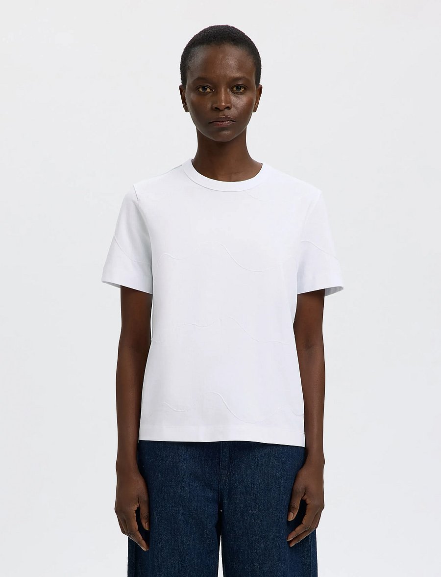 Selected - SLFMILA SS EMBROIDERY TEE - t-särgid - bright white - 0