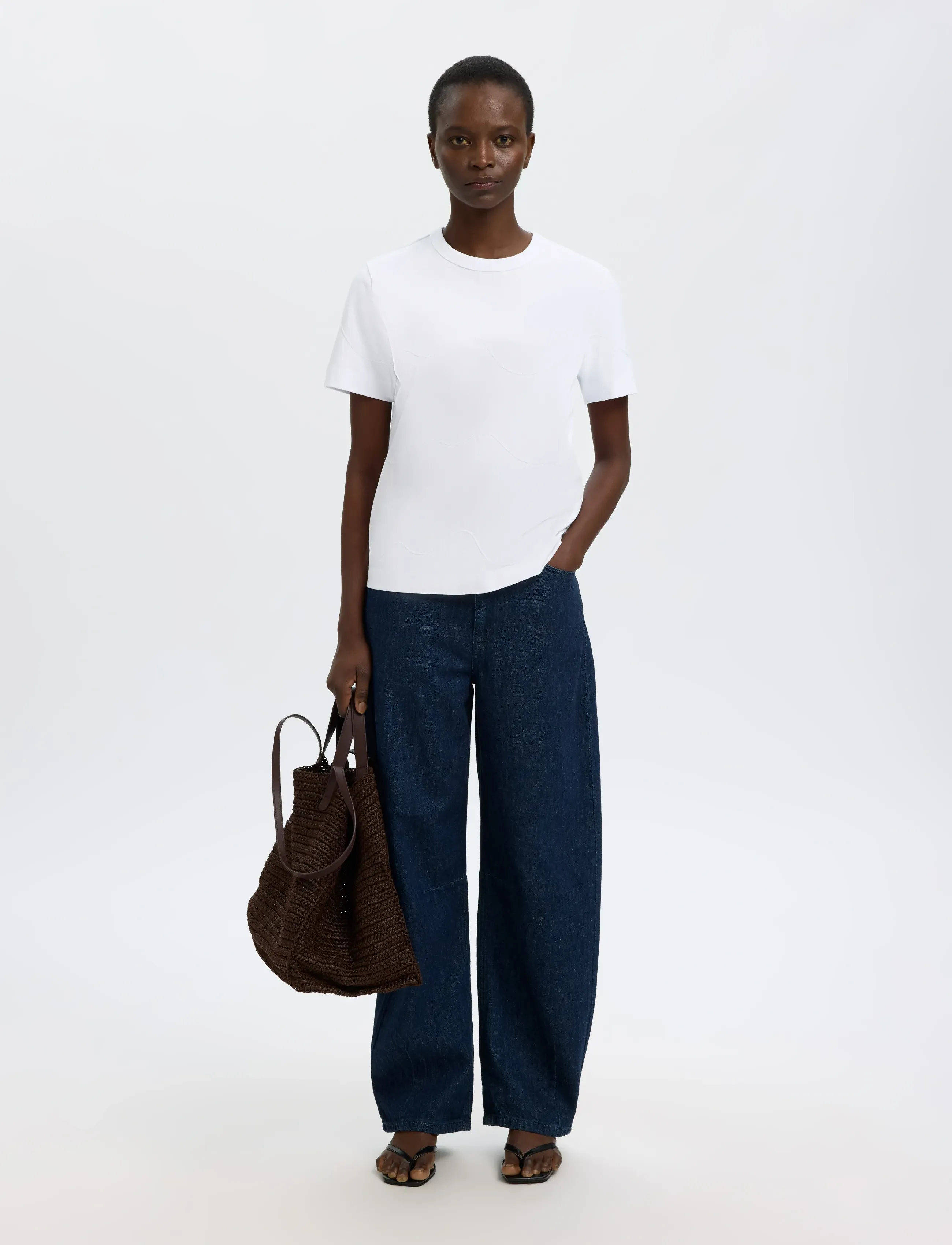 Selected - SLFMILA SS EMBROIDERY TEE - t-shirts - bright white - 5