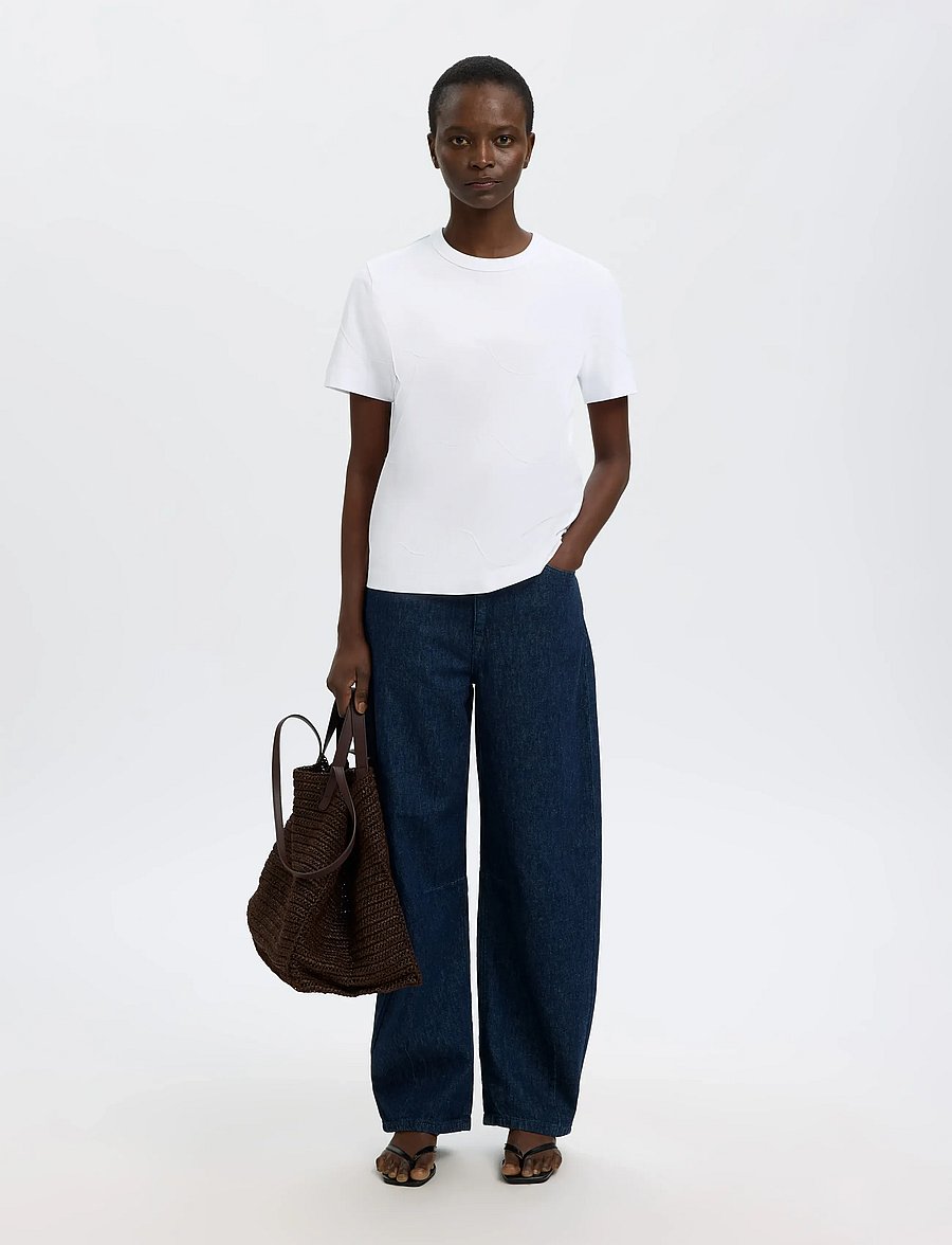 Selected - SLFMILA SS EMBROIDERY TEE - t-särgid - bright white - 5