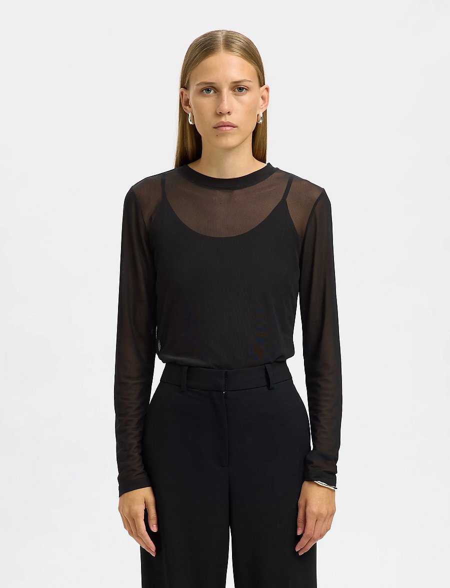 Selected - SLWOLGA LS TOP EX - black - 0