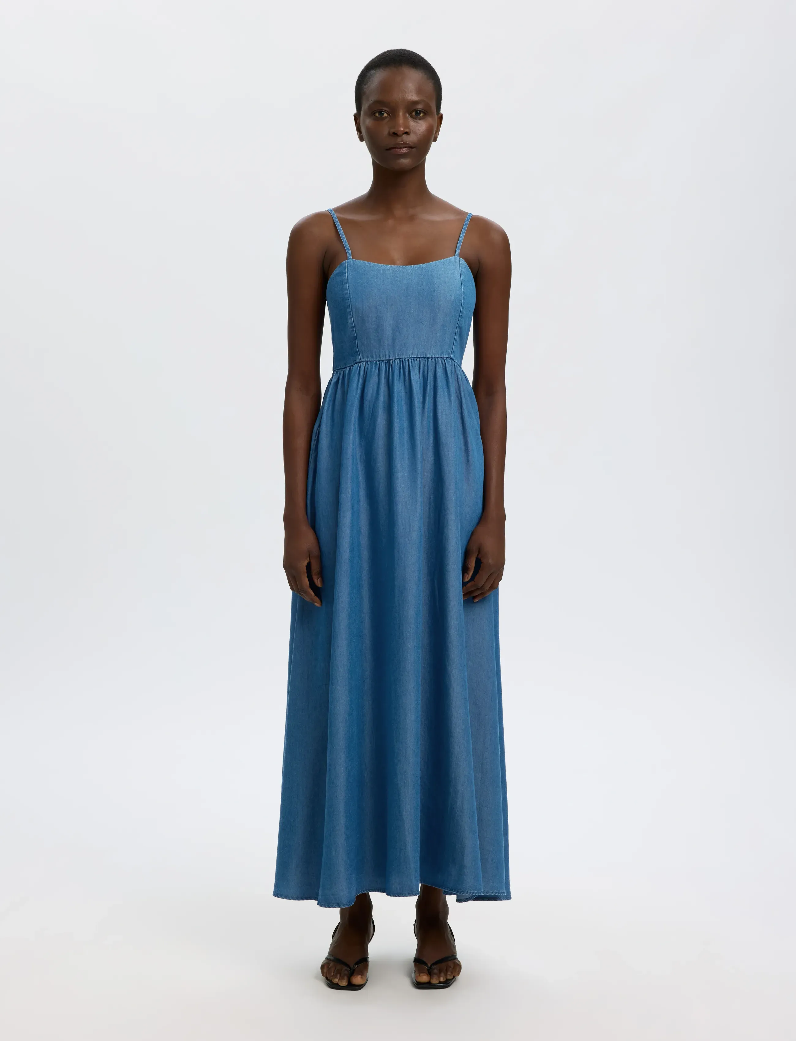 Selected SLFJANNA REGULAR SL ANKLE DRESS B - Maxi Dresses - MEDIUM BLUE DENIM / blue