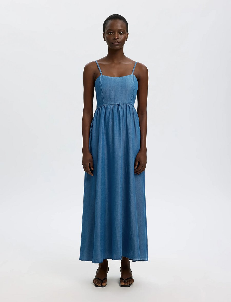 Selected - SLFJANNA REGULAR SL ANKLE DRESS B - maxikleider - medium blue denim - 0