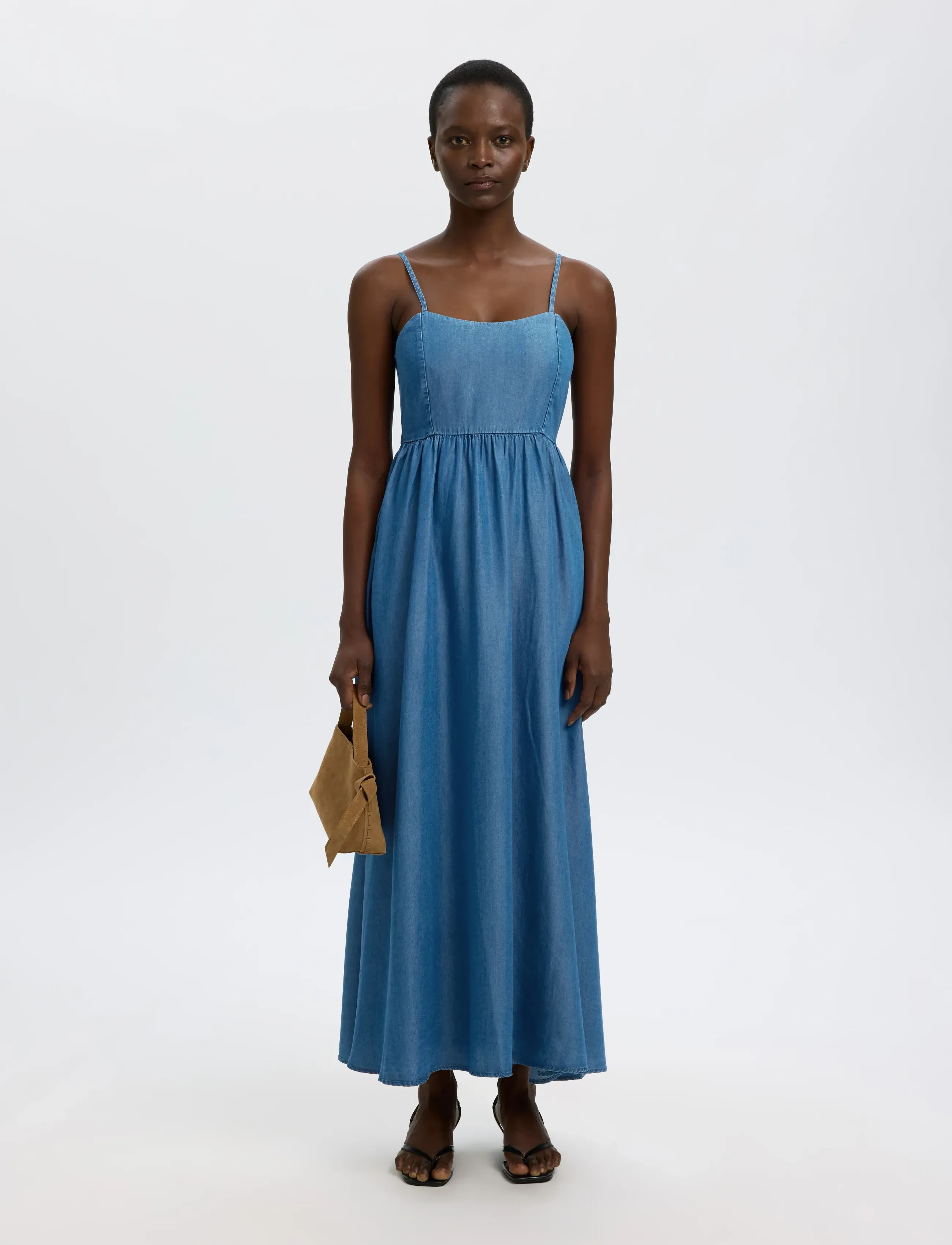 Selected - SLFJANNA REGULAR SL ANKLE DRESS B - robes longues - medium blue denim - 3