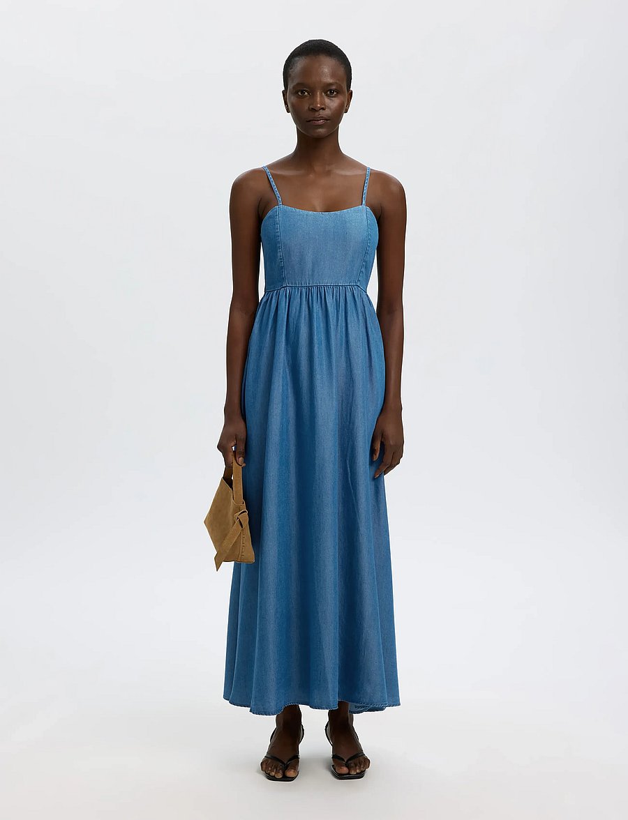 Selected - SLFJANNA REGULAR SL ANKLE DRESS B - maxikleider - medium blue denim - 3