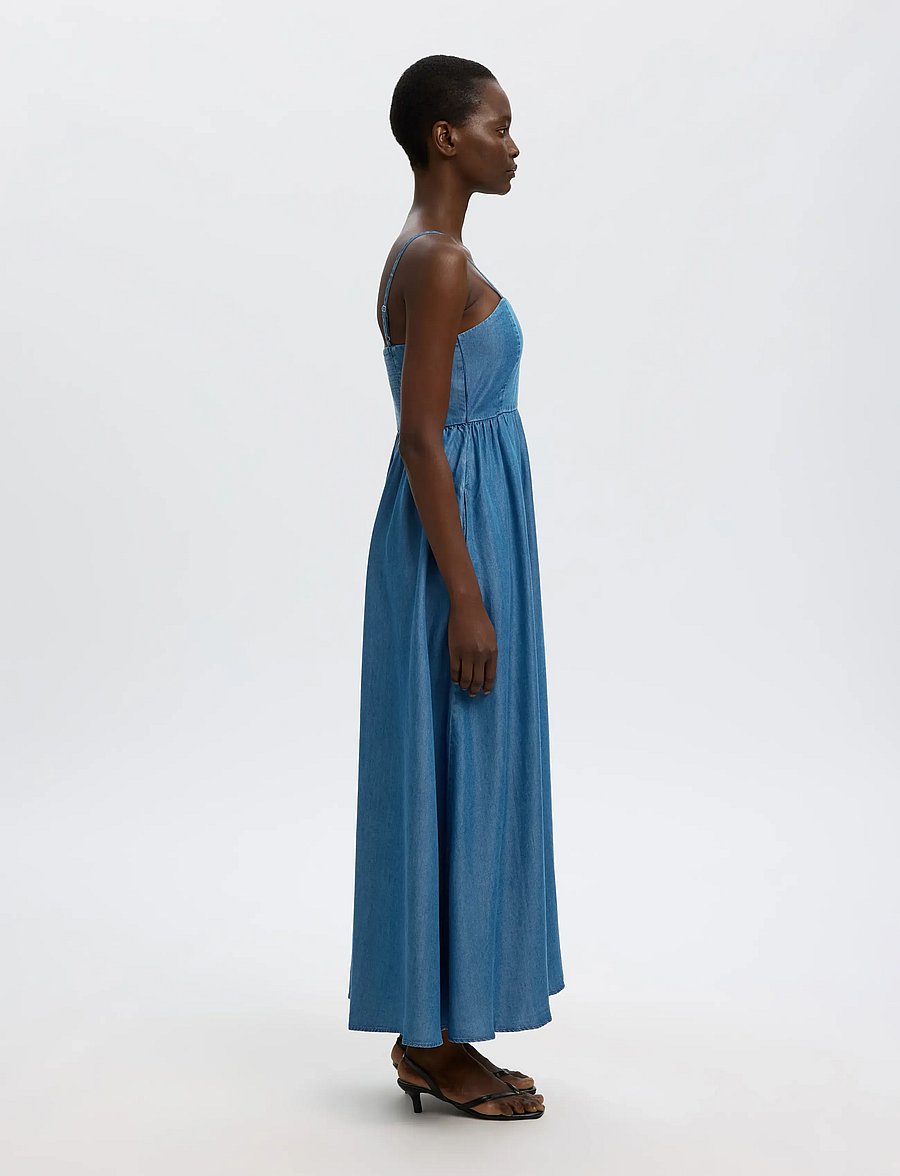 Selected - SLFJANNA REGULAR SL ANKLE DRESS B - maxikleider - medium blue denim - 5