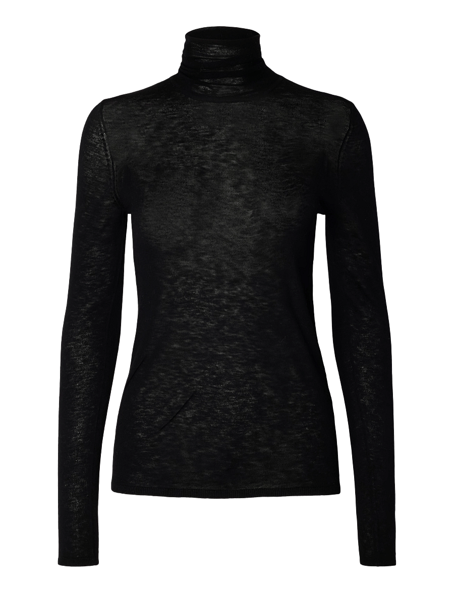 Selected - SLWVENDY WOOL LS KNIT ROLL NECK NOOS - striktrøjer - black - 1