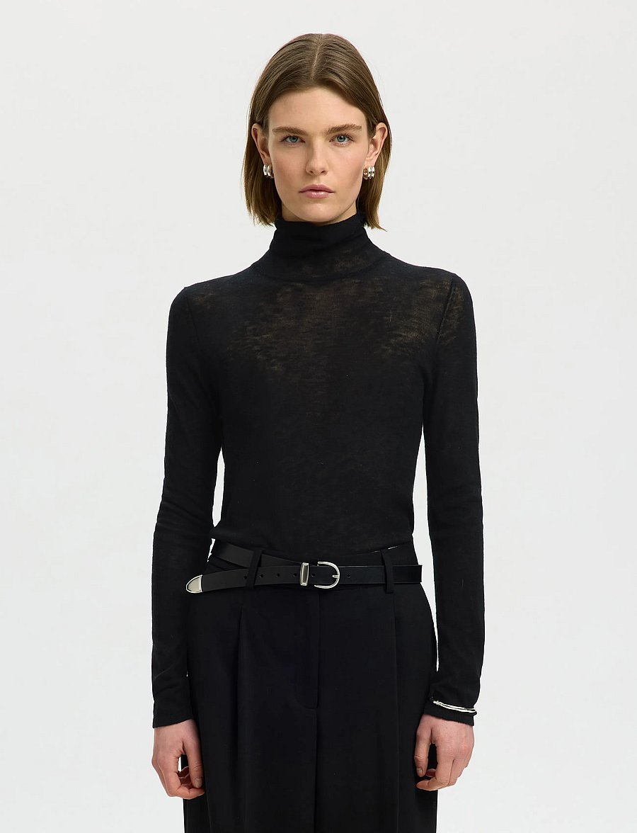 Selected - SLWVENDY WOOL LS KNIT ROLL NECK NOOS - striktrøjer - black - 0