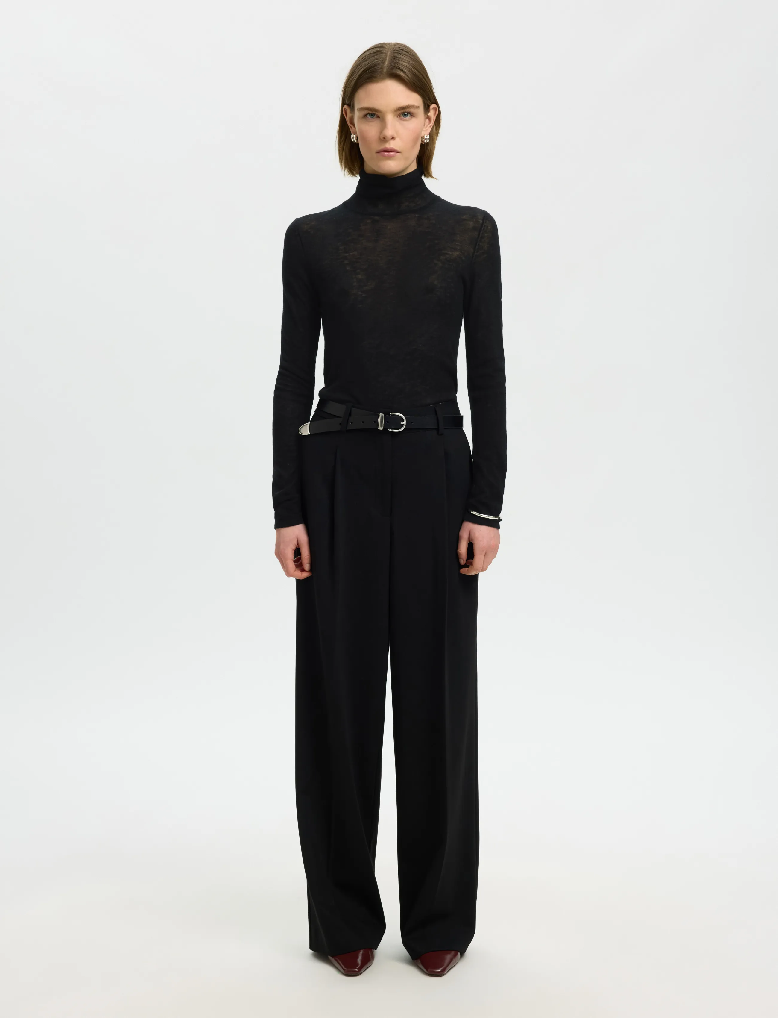 Selected - SLWVENDY WOOL LS KNIT ROLL NECK NOOS - jumpers - black - 3