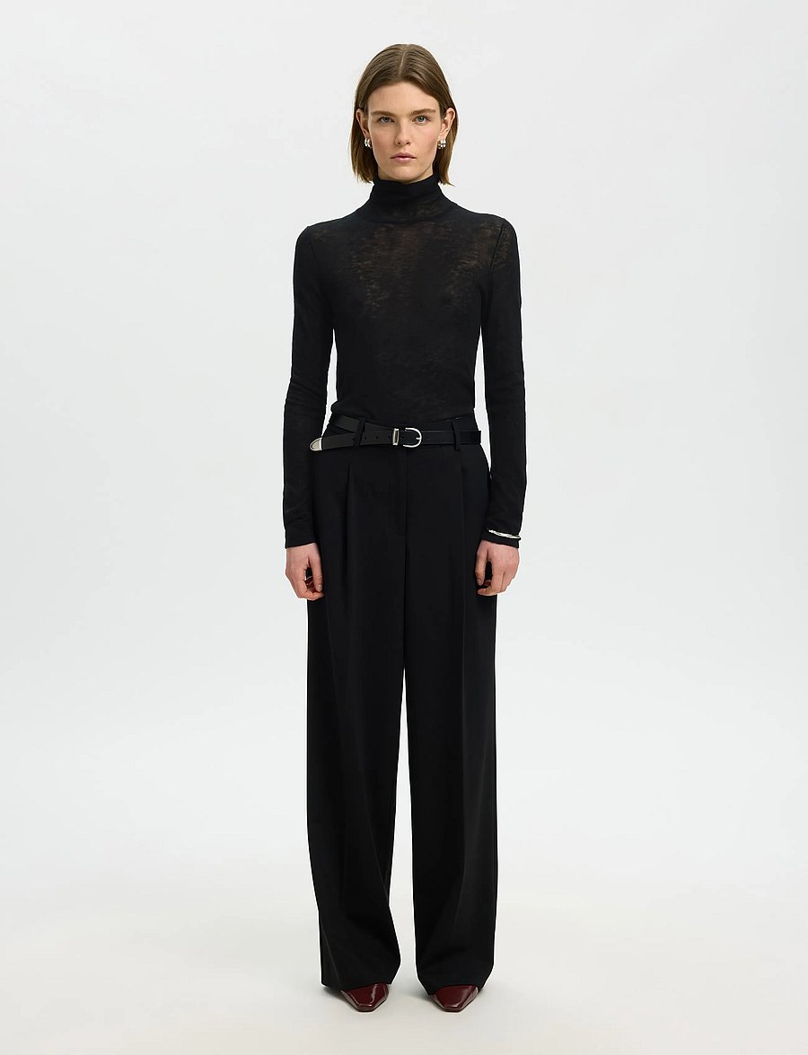 Selected - SLWVENDY WOOL LS KNIT ROLL NECK NOOS - striktrøjer - black - 3