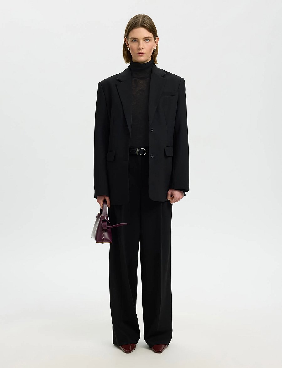 Selected - SLWVENDY WOOL LS KNIT ROLL NECK NOOS - striktrøjer - black - 5