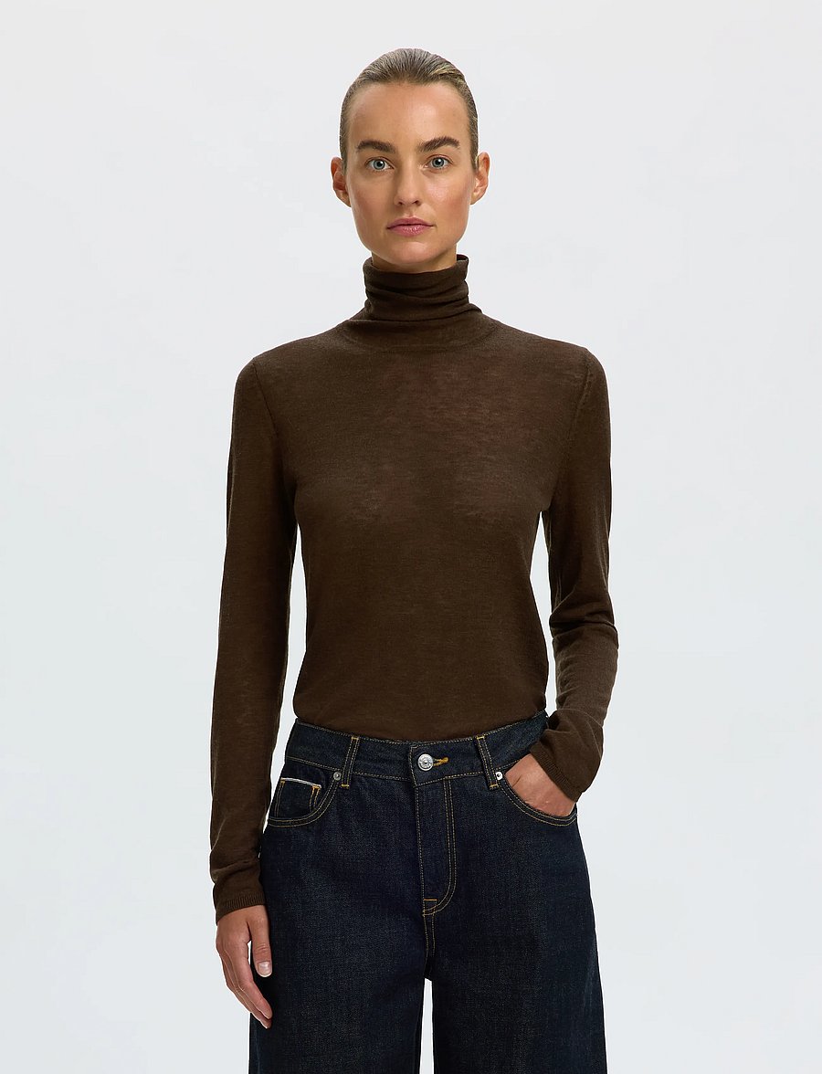 Selected - SLWVENDY WOOL LS KNIT ROLL NECK NOOS - striktrøjer - delicioso - 0