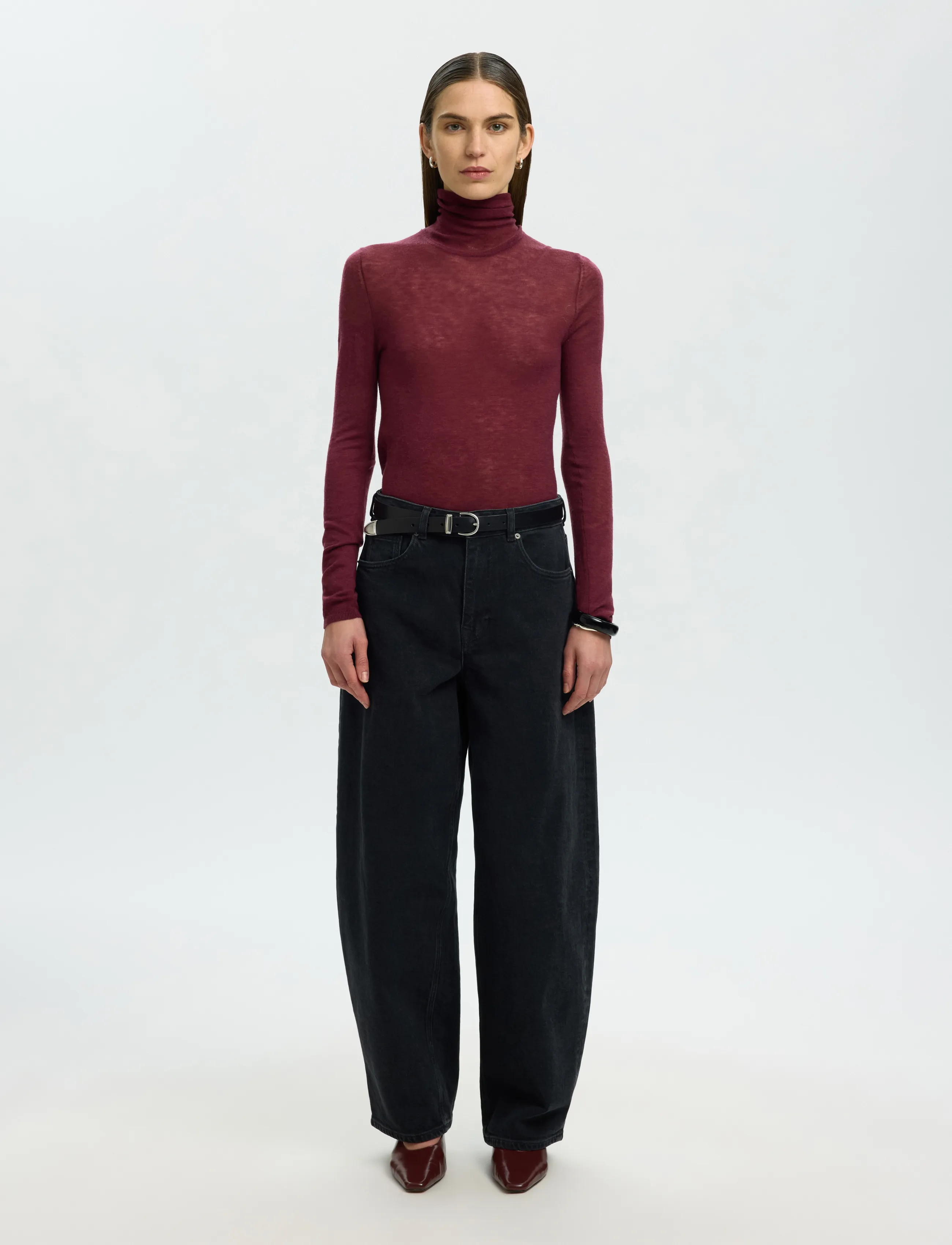 Selected - SLWVENDY WOOL LS KNIT ROLL NECK NOOS - striktrøjer - tawny port - 3