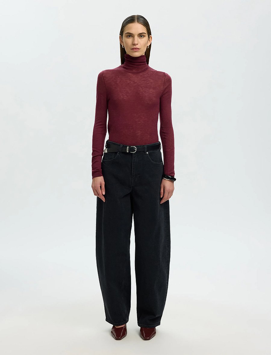 Selected - SLWVENDY WOOL LS KNIT ROLL NECK NOOS - striktrøjer - tawny port - 3