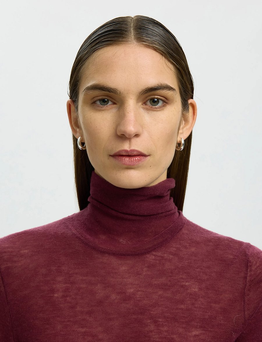 Selected - SLWVENDY WOOL LS KNIT ROLL NECK NOOS - striktrøjer - tawny port - 4