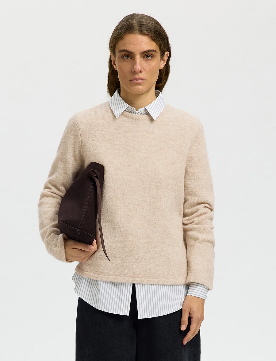 Selected - SLWLULU NEW LS KNIT O-NECK NOOS - pullover - birch - 0