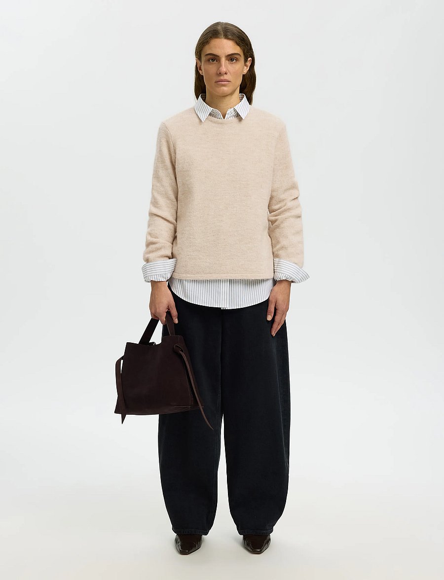 Selected - SLWLULU NEW LS KNIT O-NECK NOOS - pullover - birch - 5