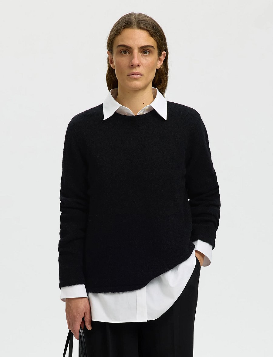 Selected - SLWLULU NEW LS KNIT O-NECK NOOS - kampsunid - black - 0