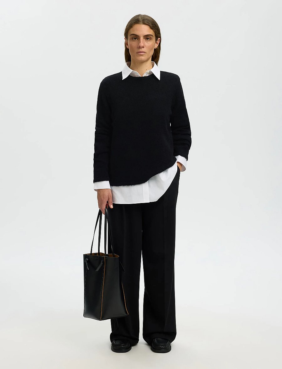 Selected - SLWLULU NEW LS KNIT O-NECK NOOS - kampsunid - black - 3